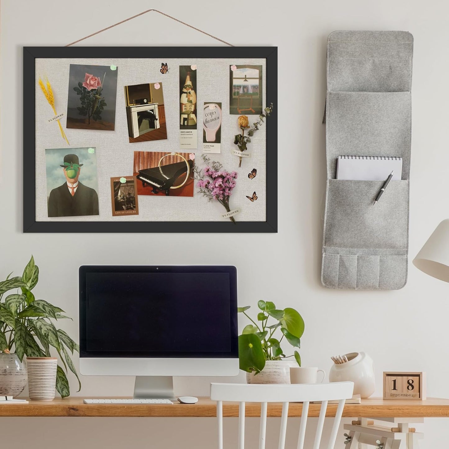 Cork Board Bulletin Board 16.7" x 11", 2-Pack Small Linen Corkboards with Frame for Walls, Cute Picture Display Pin Board Vision Board for Room School Office Bedroom 25 Pushpins Vintage Black - Lumora Desk