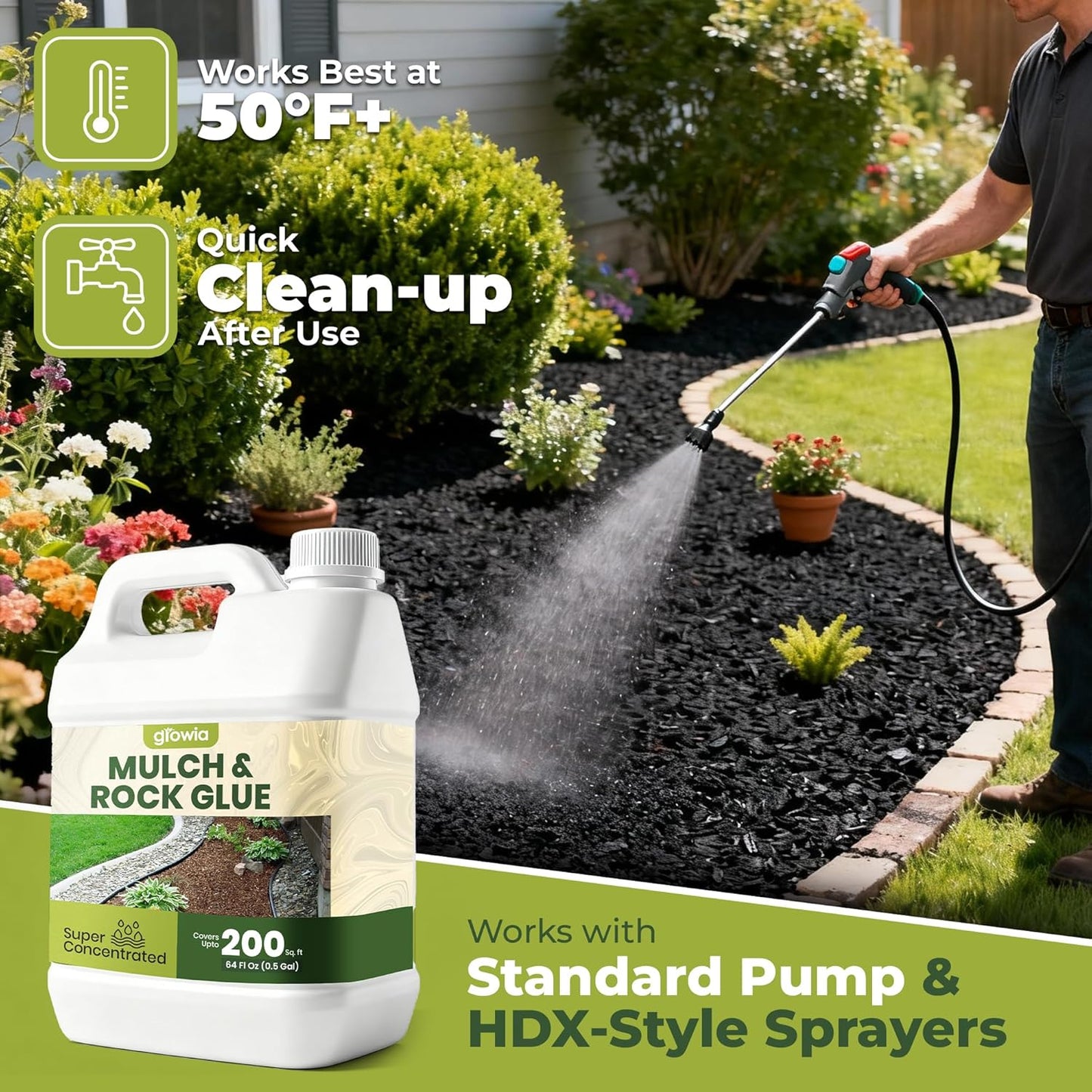 Mulch and Rock Glue for Landscaping - Cover Upto 200 sqft - 0.5 Gallon Mulch Glue for Rocks Outdoor Landscaping, Rock Glue for Pea Gravel, Fast-Drying Gravel Glue, Non-Toxic Gravel Binder