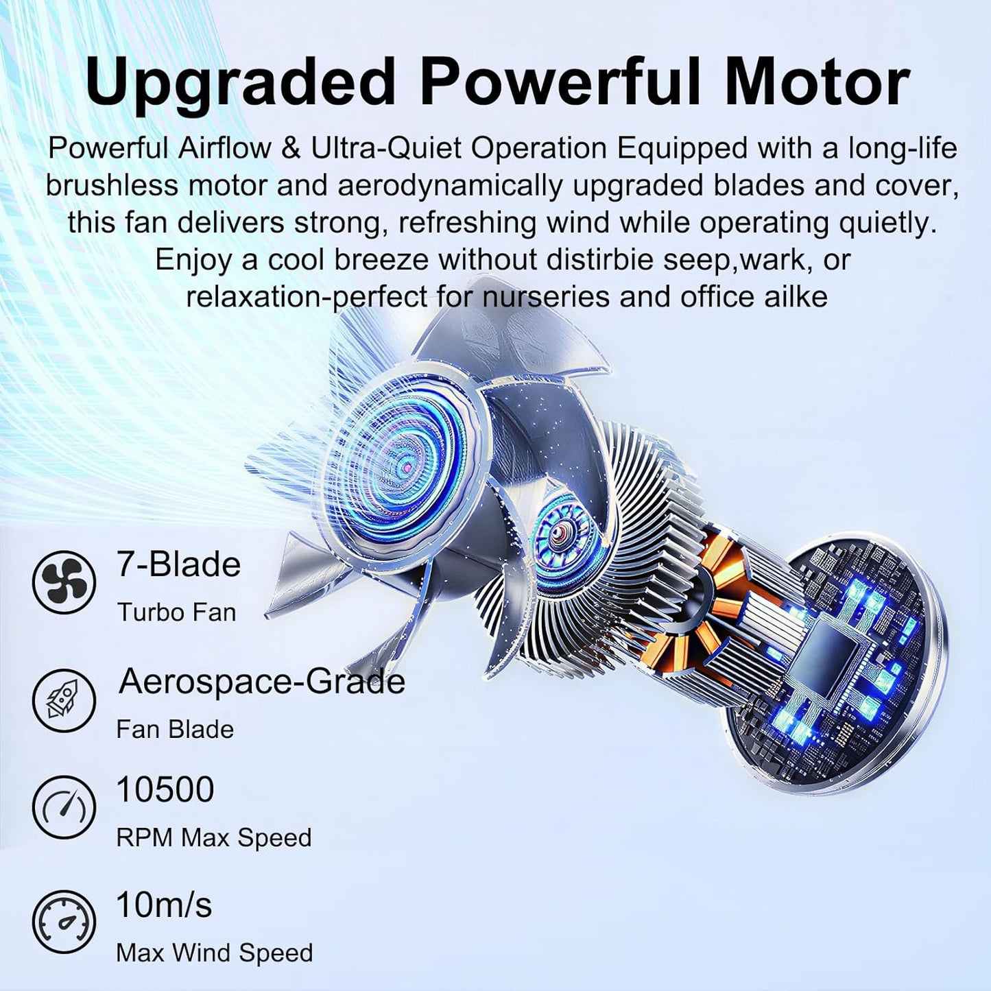 Qoqooice Portable Fan, 3600 mAh Rechargeable Battery Operated Fan with 5 Speeds, USB Powered, Quiet Personal Desk Fan for Office Home, Outdoor, Camping, Travel (Black)