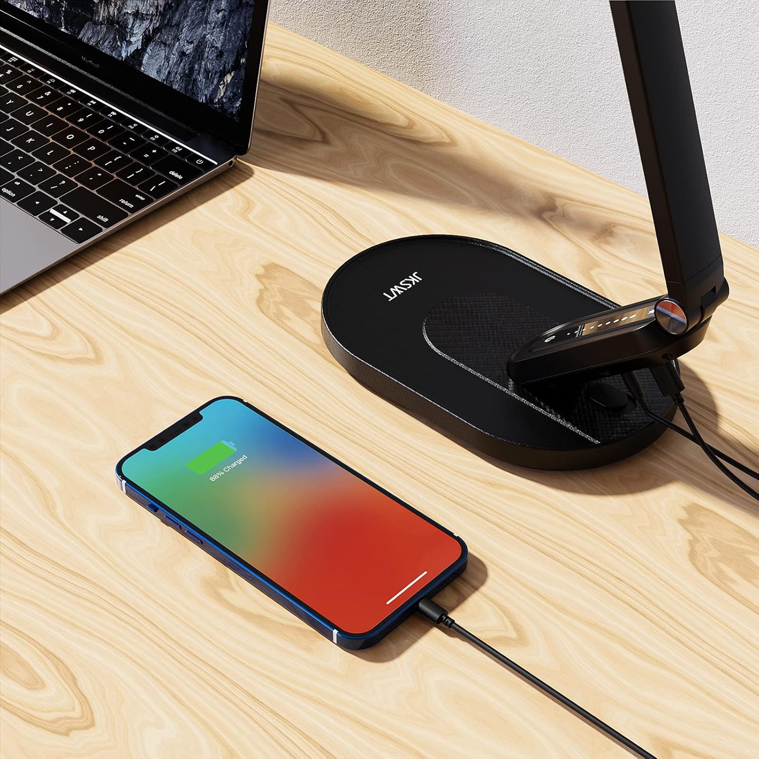 JKSWT LED Desk Lamp, Eye-Caring Table Lamps Natural Light Protects Eyes Dimmable Office Lamp with 5 Color Modes USB Charging Port Touch Control and Memory Function, 10W Reading Lamp,Black - Lumora Desk
