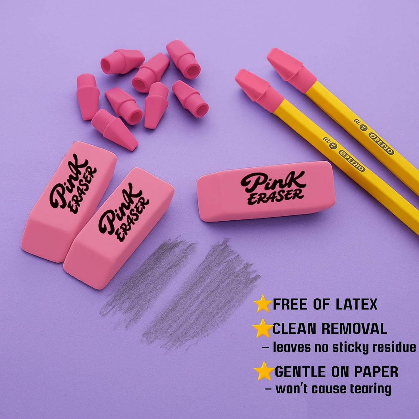 30 Pcs Pink Eraser Bulk Set – 6 Block Erasers and 24 Pencil Top Erasers, Smudge-Free, School Supplies for Students, Teachers, Drawing, Office, Homework Use (Pink)