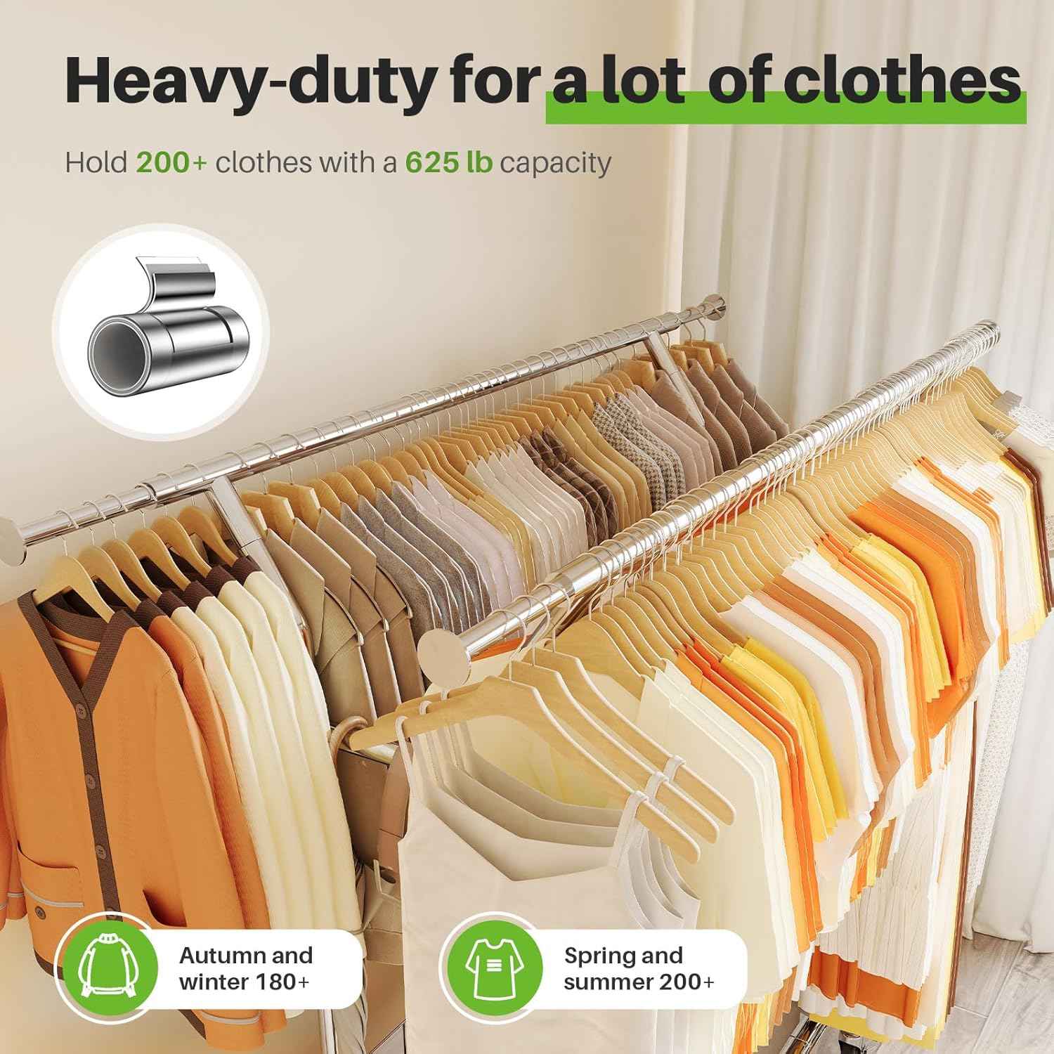 HOKEEPER Heavy Duty Clothes Rack Load 635 LBS, Clothing Rack for Hanging Clothes Adjustable Rolling Garment Rack with Wheels for Bedroom, Living Room (Double Rod with Metal Basket)