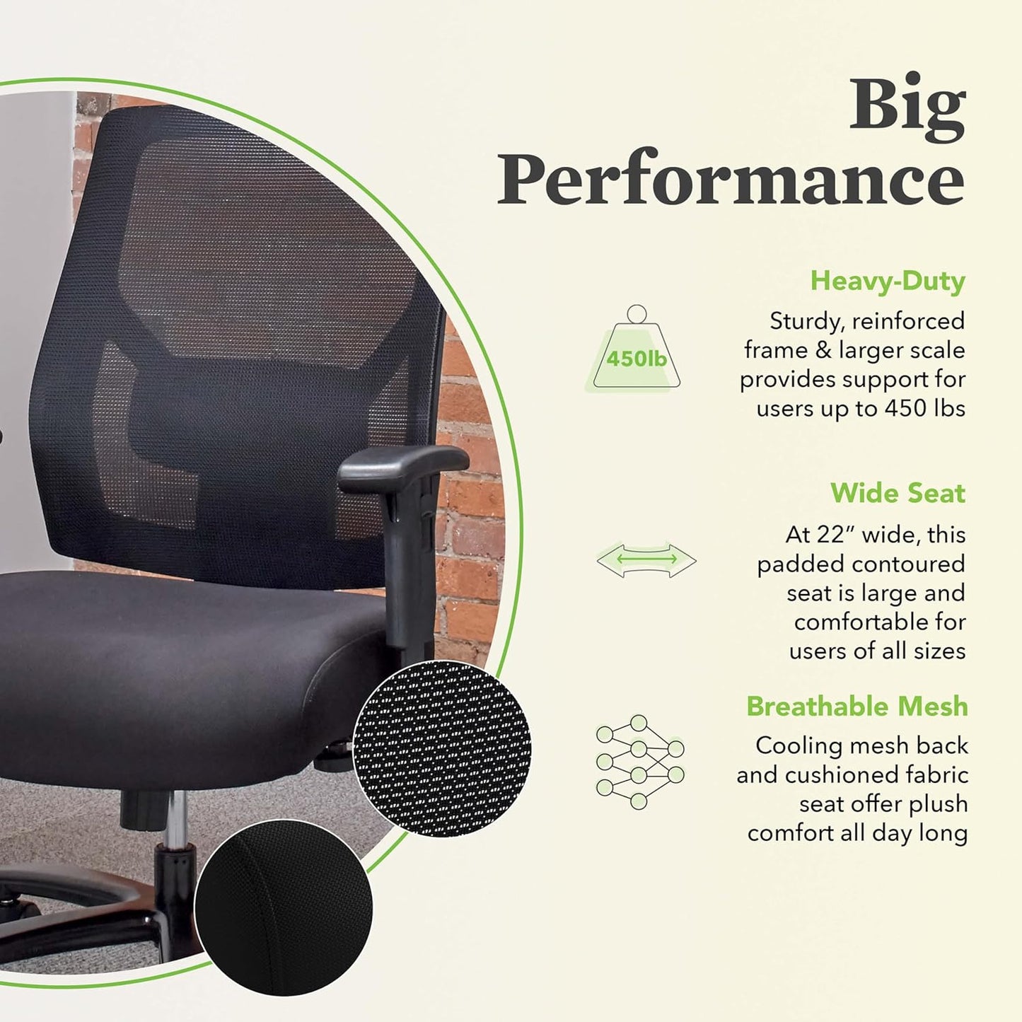 HON Crio Big and Tall Office Chair, 450lbs Weight Capacity, Extra Wide Desk Chair, Heavy Duty Tilt Recline, Swivel Wheels, Comfortable for Long Hours