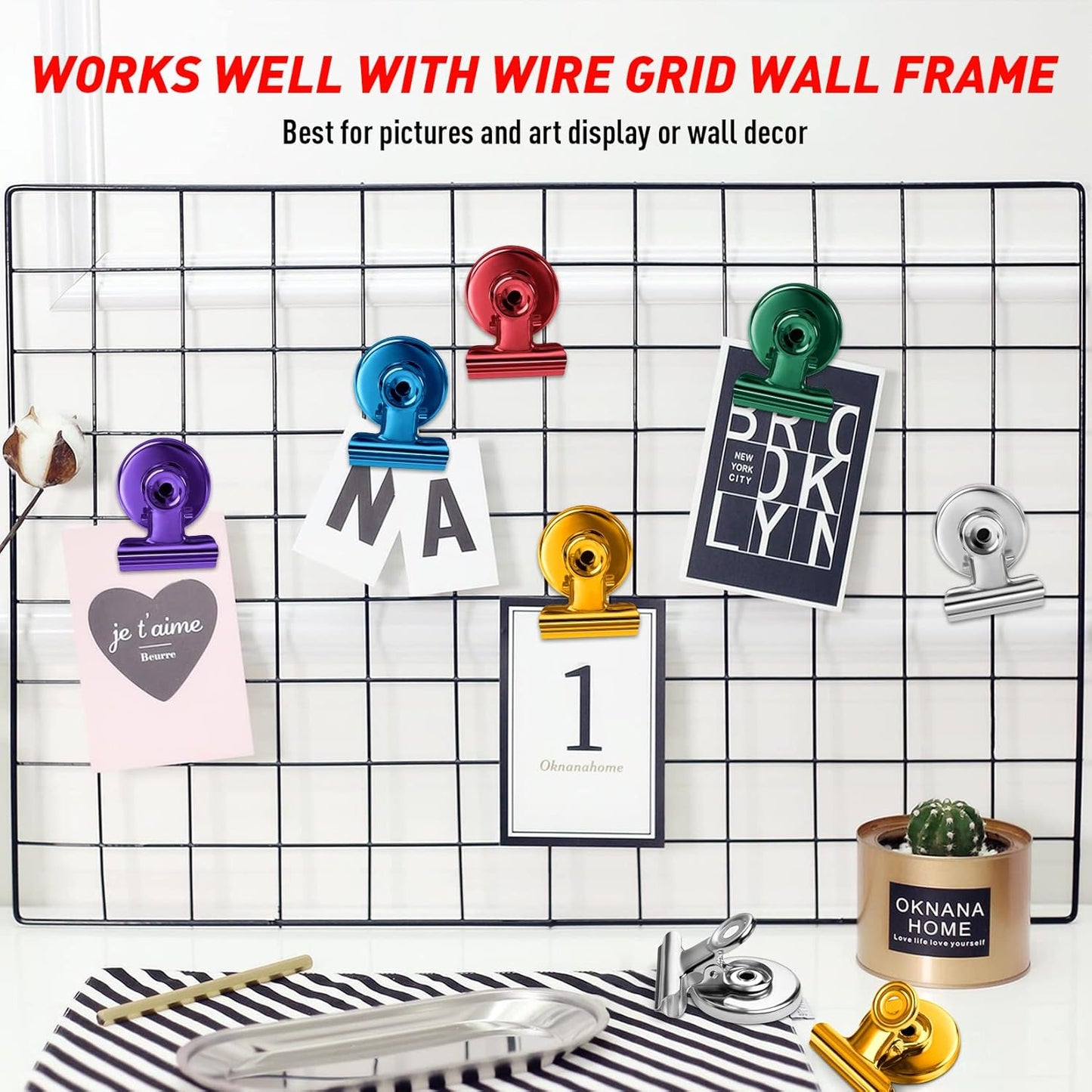 FINDMAG 12 Pack Magnetic Clips for Photo Display, Picture Hanging, Heavy Duty Scratch-Free Fridge Magnet Clips for Whiteboard, Refrigerator, Locker, Kitchen, Office, Magnetic Clips for Photo, Red.