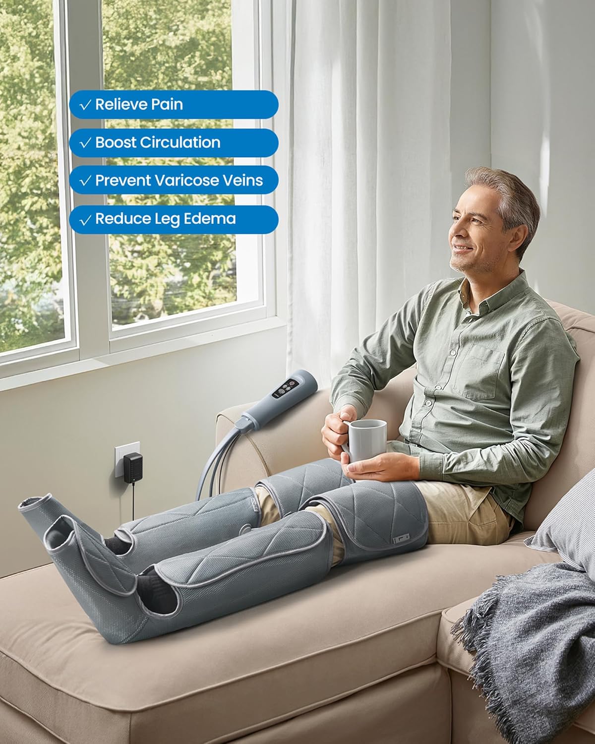 RENPHO Leg Massager, Air Compression Leg Massager Calf Massager for Circulation and Pain Relief, Mothers Fathers Day Gift, Grey
