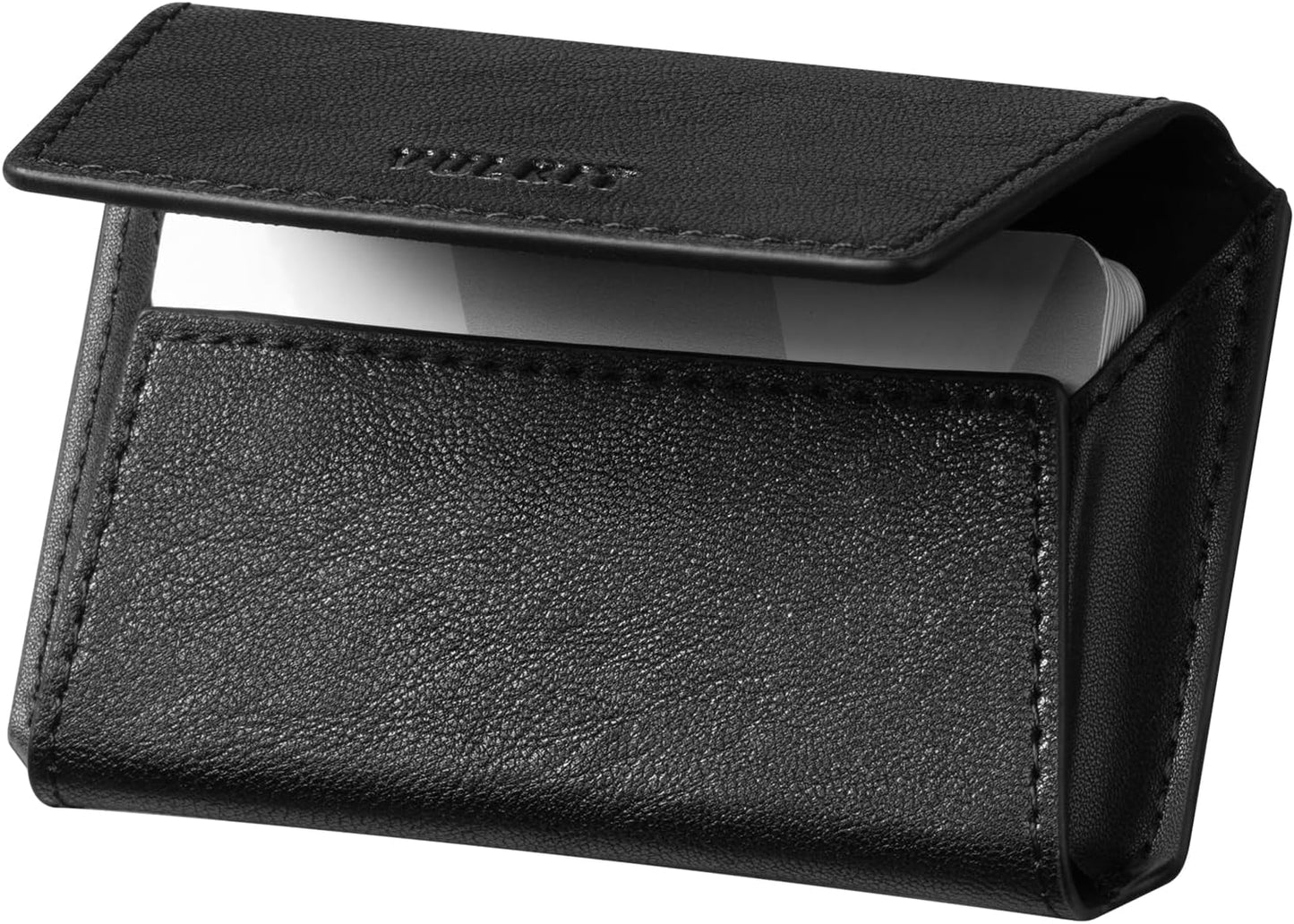 VULKIT Leather Business Card Holder Case for Men Slim Pocket Business Card Wallet Name Card Case Holder, Holds 20 Business Cards Black