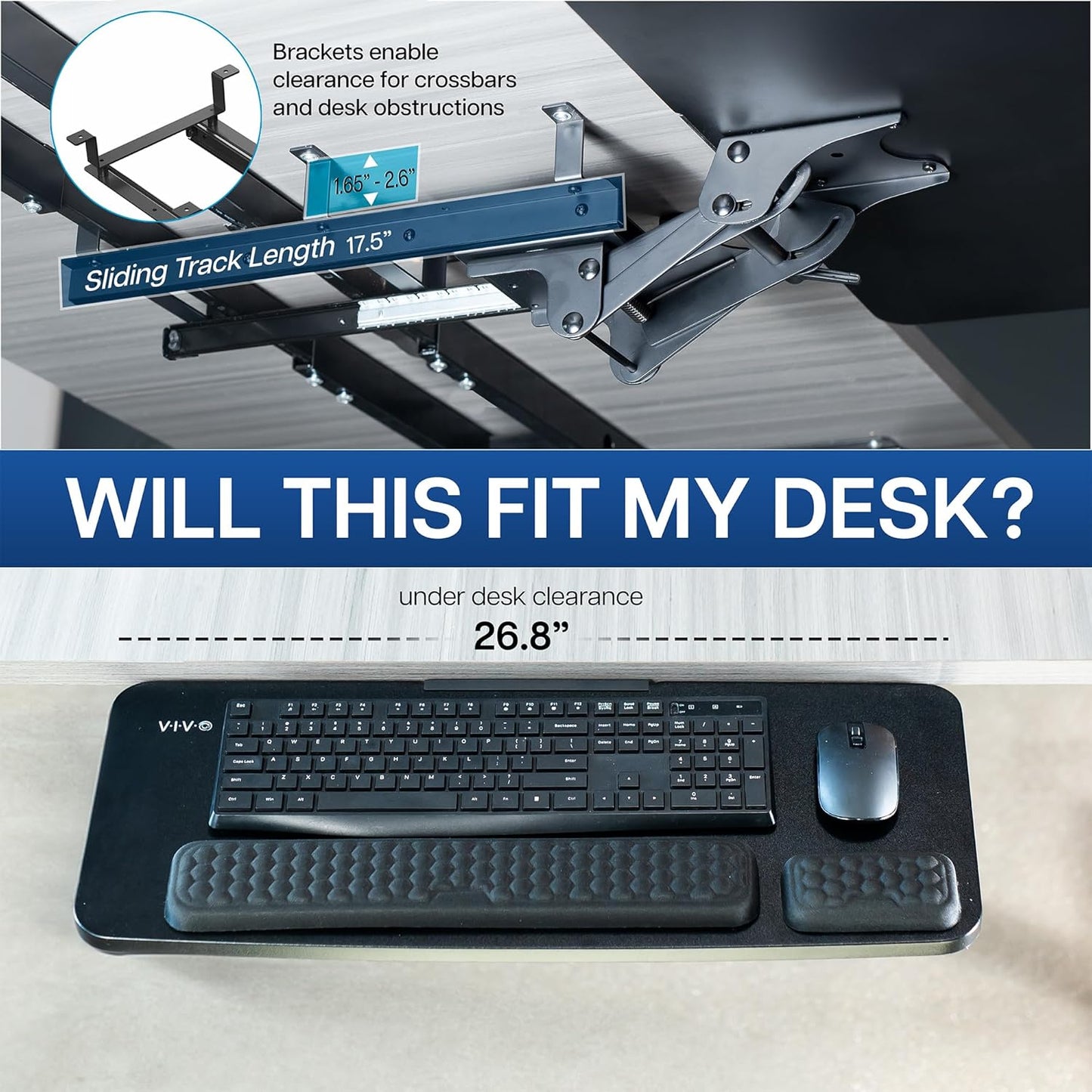 VIVO Premium Adjustable Computer Keyboard and Mouse Platform Tray, Ergonomic Under Table Desk Mount Drawer with Padding, Black, MOUNT-KB27P-B