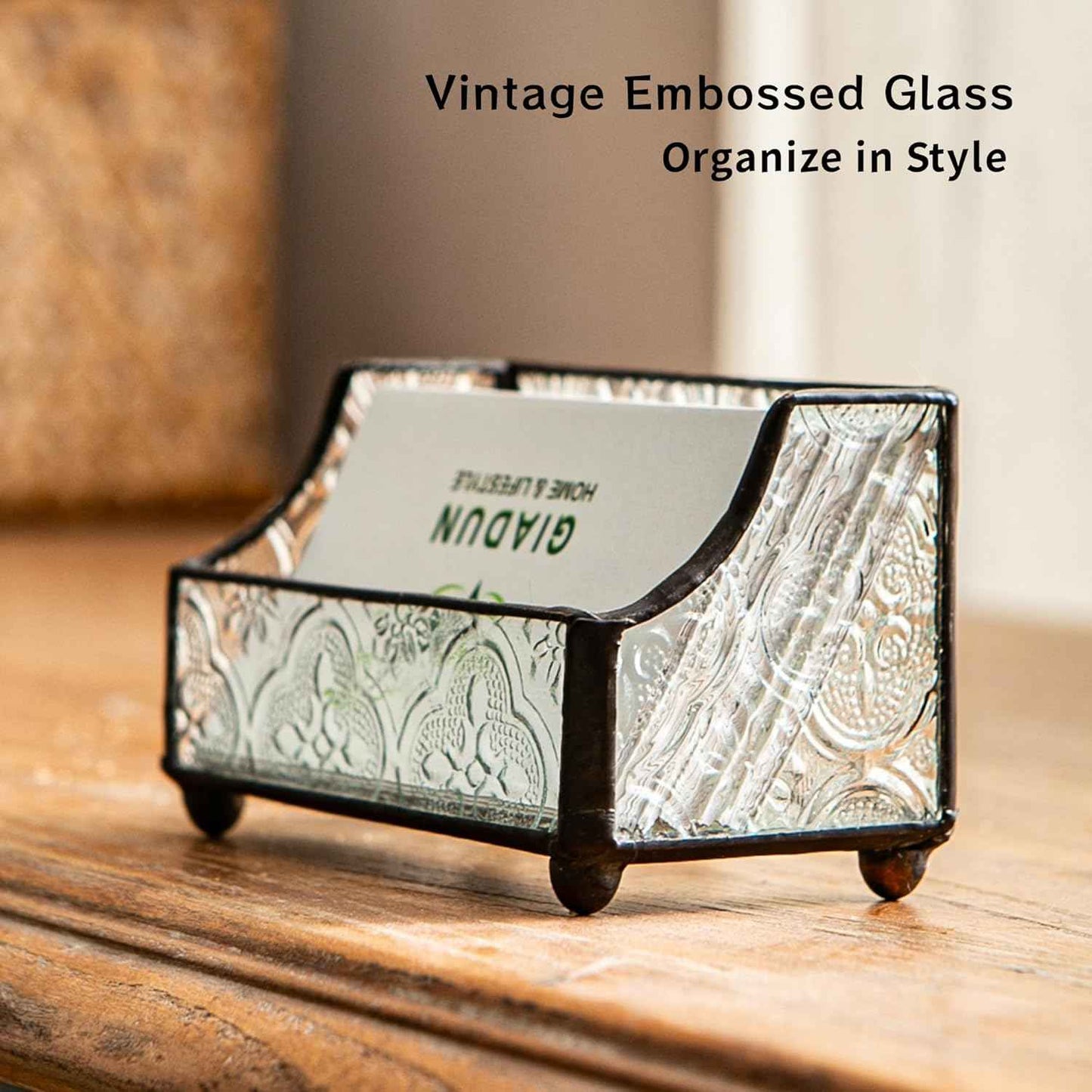 Business Card Holder for Desk, Mosaic Glass Business Card Holders Name Card Stand Organizer Cards Display for Office Exhibition Reception Black