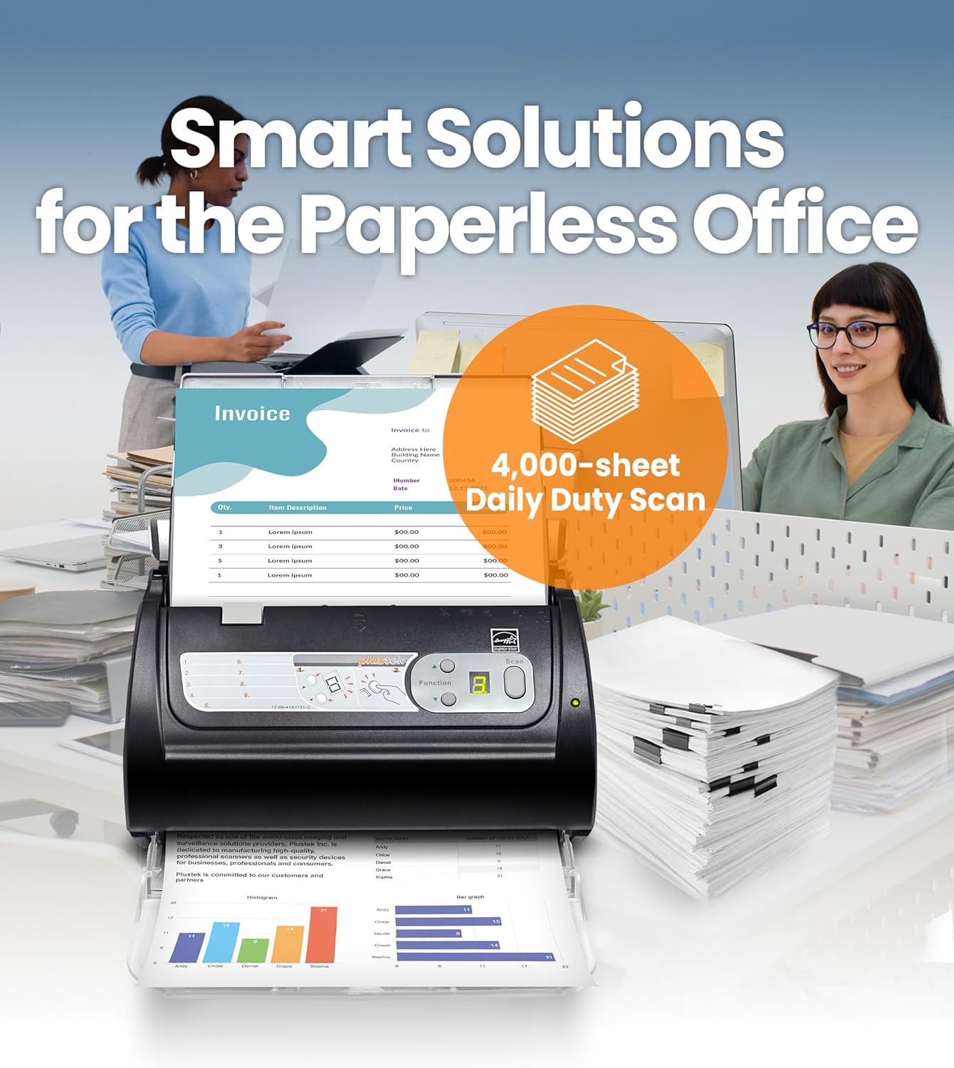 Plustek PS188 High Speed Double-Sided Color Document Scanner, with Automatic Document Feeder (ADF), 30 Pages Per Minute, Support Windows 7/8/10/11 - Lumora Desk