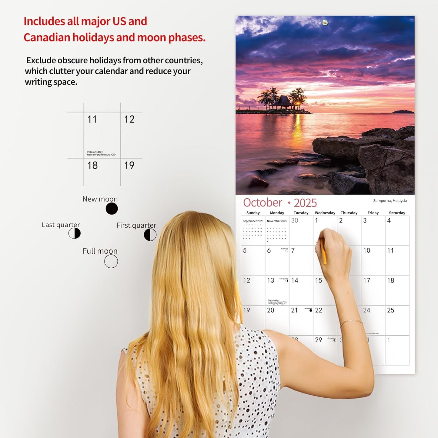 2025 Wall Calendar,Calendar 2026, July 2025 - June 2026, Wall Calendar BEACHES, 12" x 24" Opened,Full Page Months Thick & Sturdy Paper for Calendar Organizing & Planning