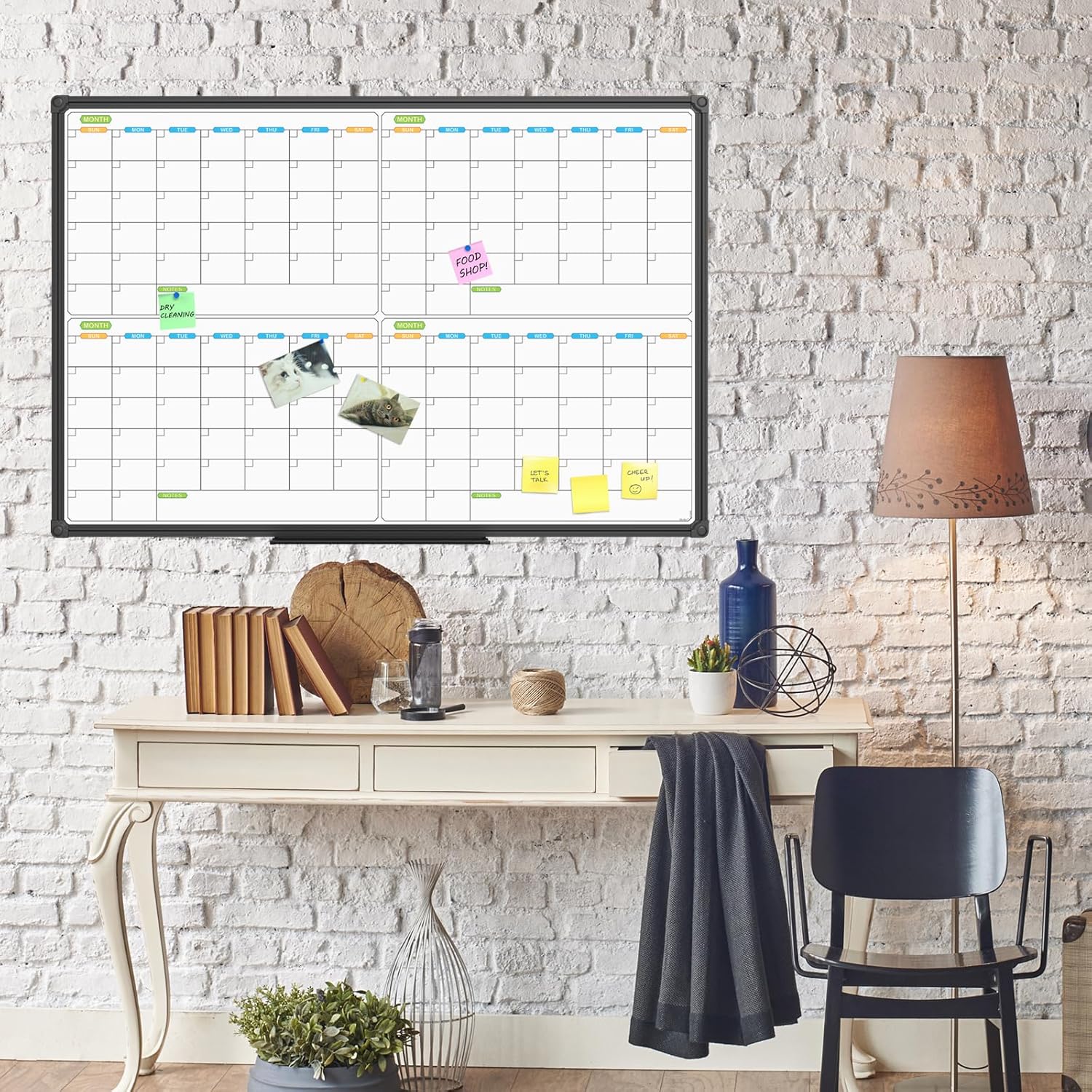 JILoffice Magnetic Dry Erase Calendar Whiteboard, 4 Month White Board Planner 36 X 24 Inch, Black Aluminum Frame Wall Mounted Board for Office Home and School - Lumora Desk