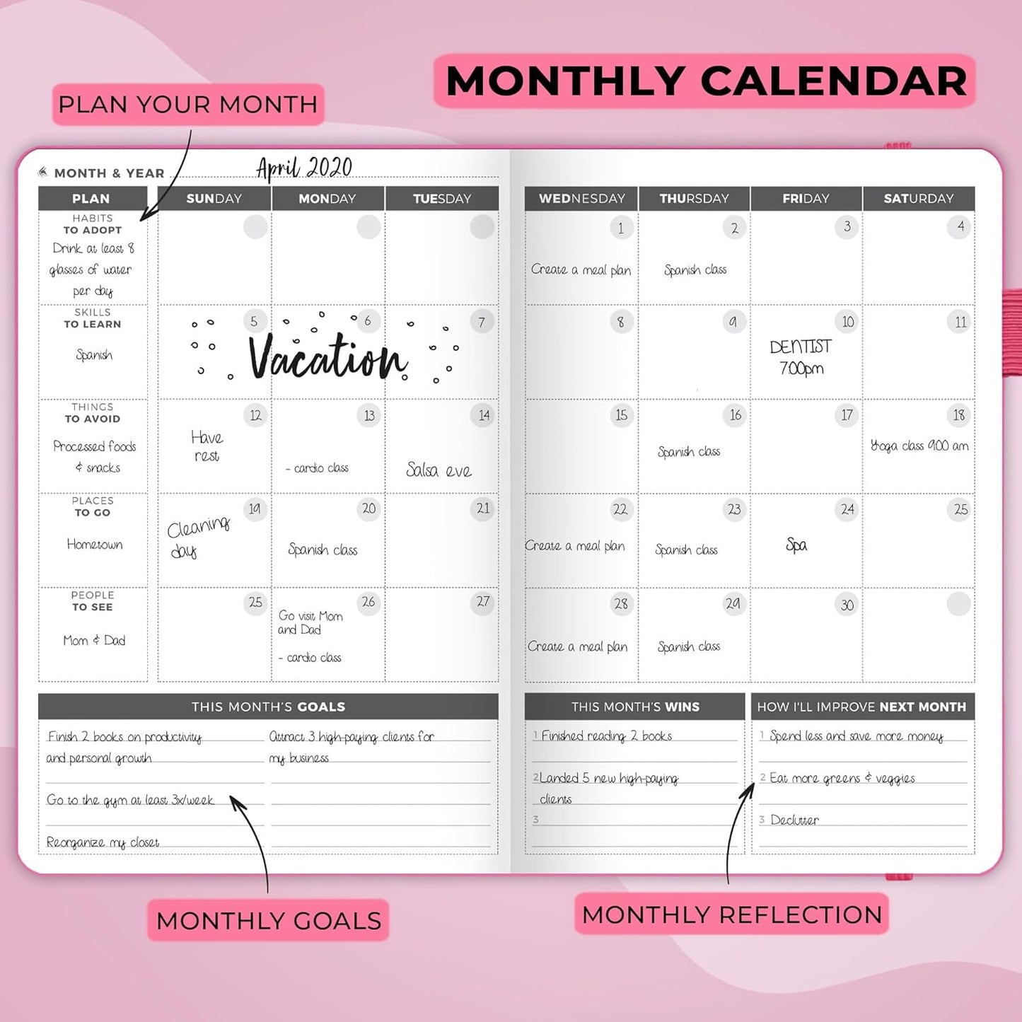 Clever Fox Planner – Undated Weekly & Monthly Planner for Productivity, Time Management & Goals – Organizer Journal – A5 (Hot Pink)