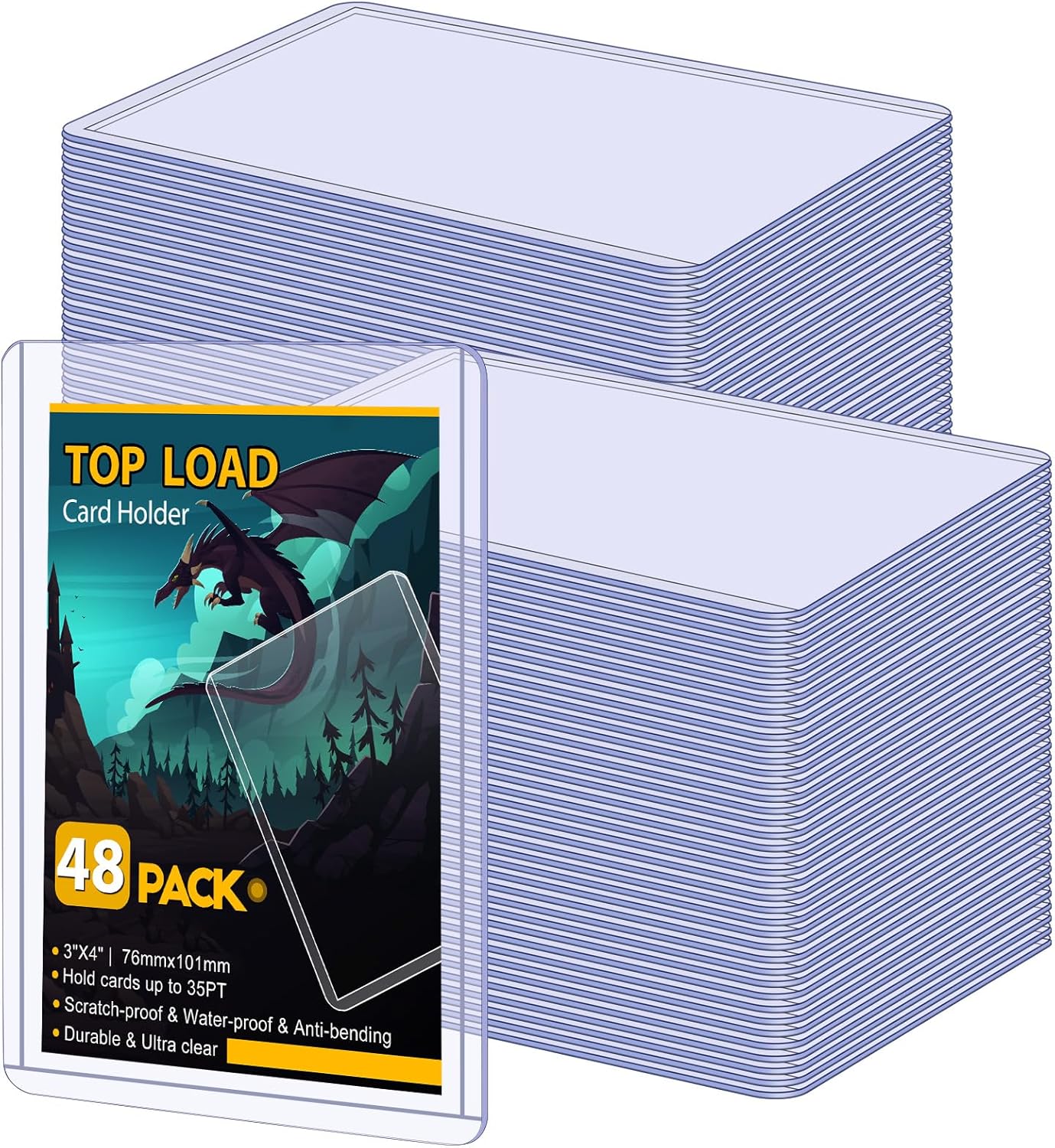 48 Count Topload Card Holder, Sooez 35PT Topload Card Protector, 3" x 4" Hard Plastic Card Sleeves, Baseball Card Protector, Rigid Toploading Card Case for Collectible Trading Sports Cards