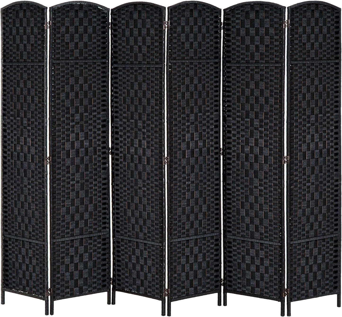 HOMCOM Room Divider, 6 Panel Folding Privacy Screen, 6FT Tall Portable Wicker Weave Partition Wall Divider for Bedroom, Home Office, Black - Lumora Desk