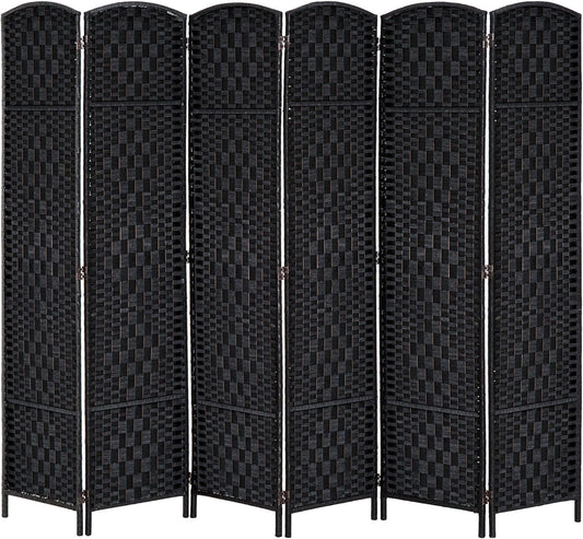 HOMCOM Room Divider, 6 Panel Folding Privacy Screen, 6FT Tall Portable Wicker Weave Partition Wall Divider for Bedroom, Home Office, Black - Lumora Desk