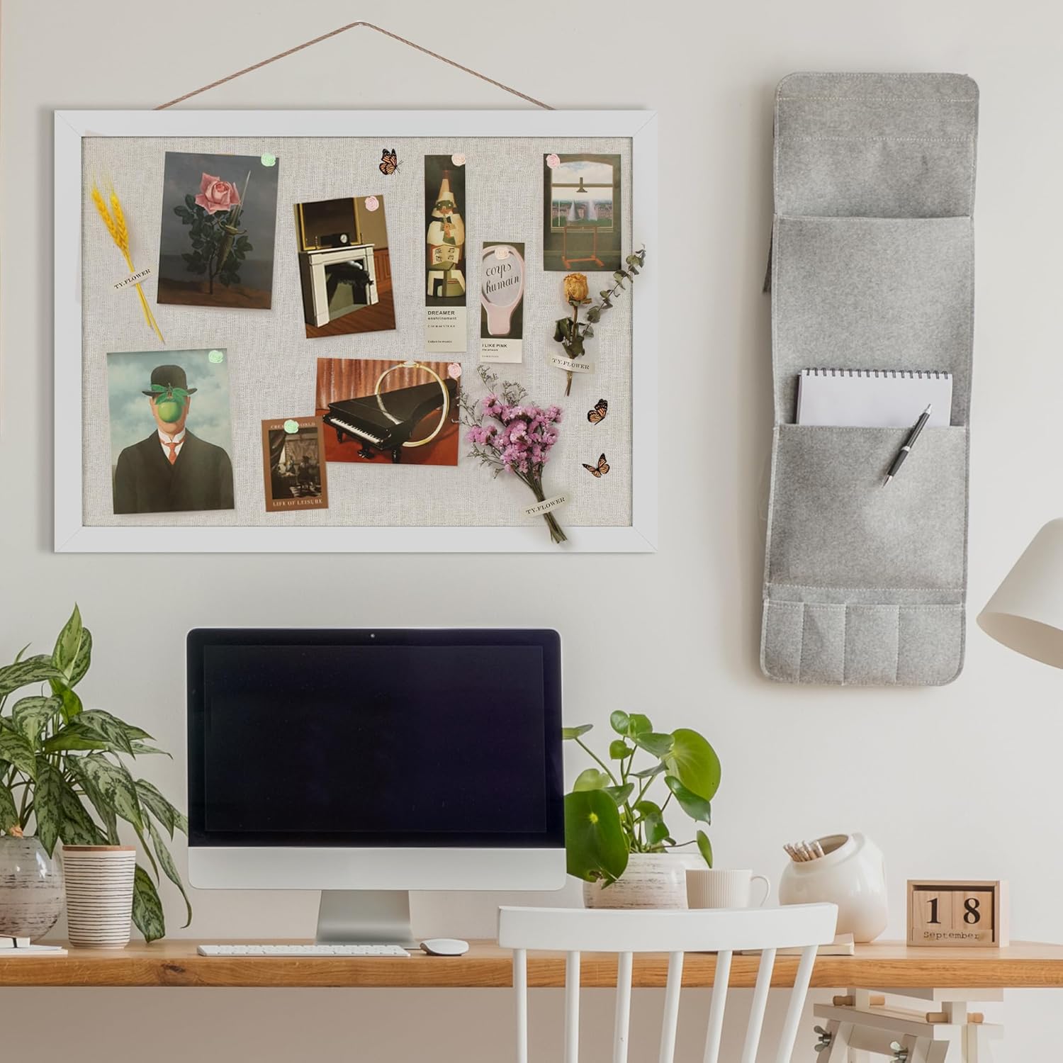 Cork Board Bulletin Board 16.7" x 11", 2-Pack Small Linen Corkboards with Frame for Walls, Cute Picture Display Pin Board Vision Board for Room School Office Bedroom 25 Pushpins Vintage White - Lumora Desk