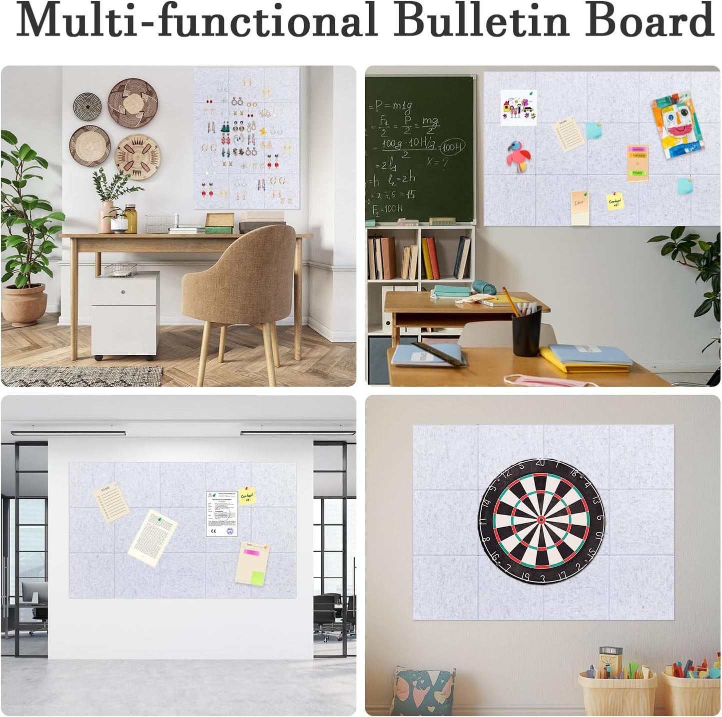 Large Cork Board Alternative, 12 Pack Felt Board with Safe Removable Adhesive Tabs Felt Wall Tiles, Large Cork Boards for Walls, Cork Board for Home Office, Pin Boards for Walls, Marble White