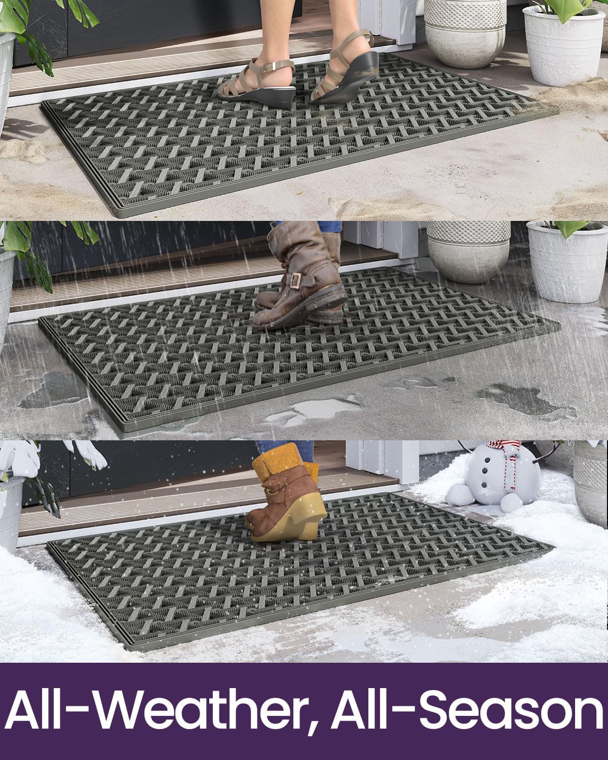 DEXI Front Door Mat Outside Entrance Rubber 32x48, Welcome Floor Doormat Heavy Duty Non Slip, Dirt Trapper Waterproof Exterior Entry Mats All Weather for Patio Entryway Drainage, Grey