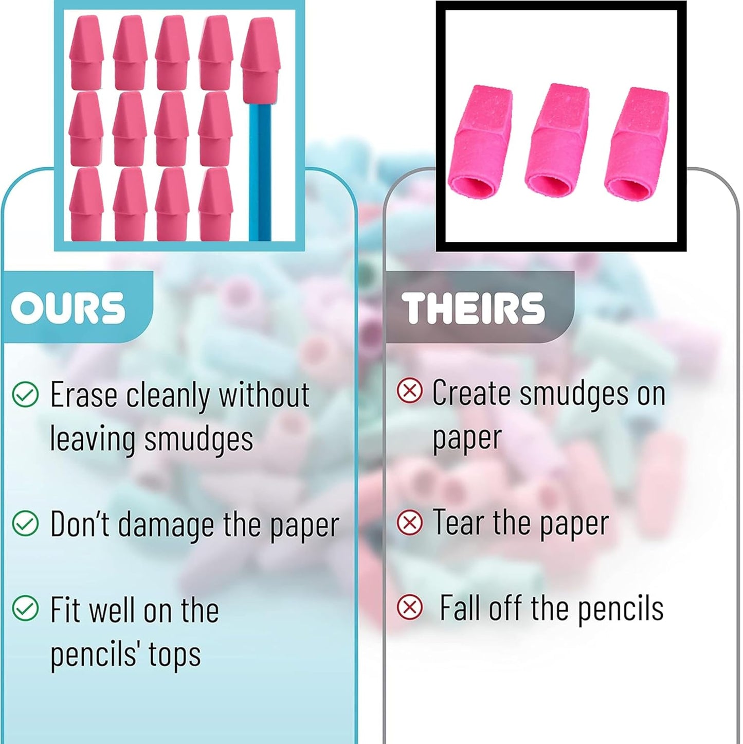 30 Pcs Pink Eraser Bulk Set – 6 Block Erasers and 24 Pencil Top Erasers, Smudge-Free, School Supplies for Students, Teachers, Drawing, Office, Homework Use (Pink)