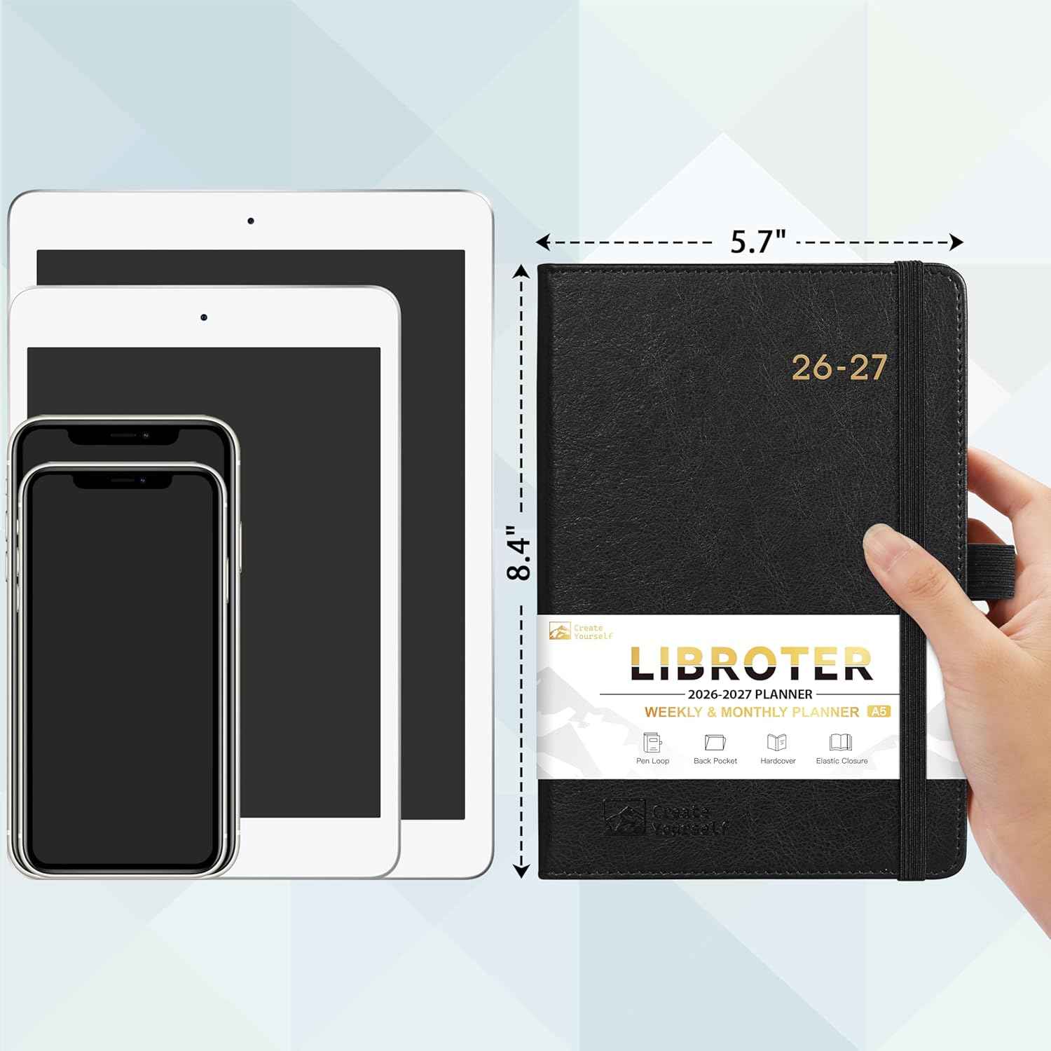 2026-2027 Planner - Academic Planner 2026-2027 Weekly Monthly Planner, July 2026 - June 2027, 5.7'' x 8.4'', Thick Paper, Leather Cover, Pen Holder, Back Pocket, Perfect Daily Organizer - Black