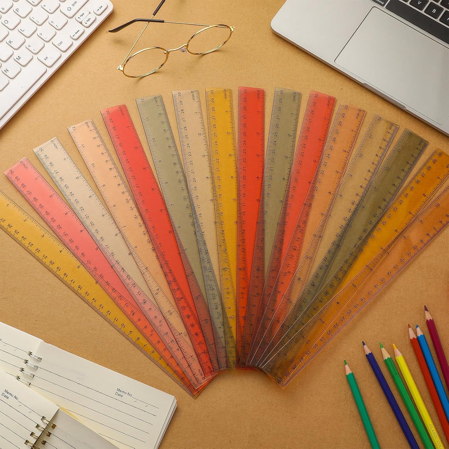 Panelee 108 Pcs 12 Inch Plastic Ruler Color Transparent Colorful Metric Clear Ruler with Inches and Centimeters for Kids School Home Classroom Office Back to School Gifts Supplies