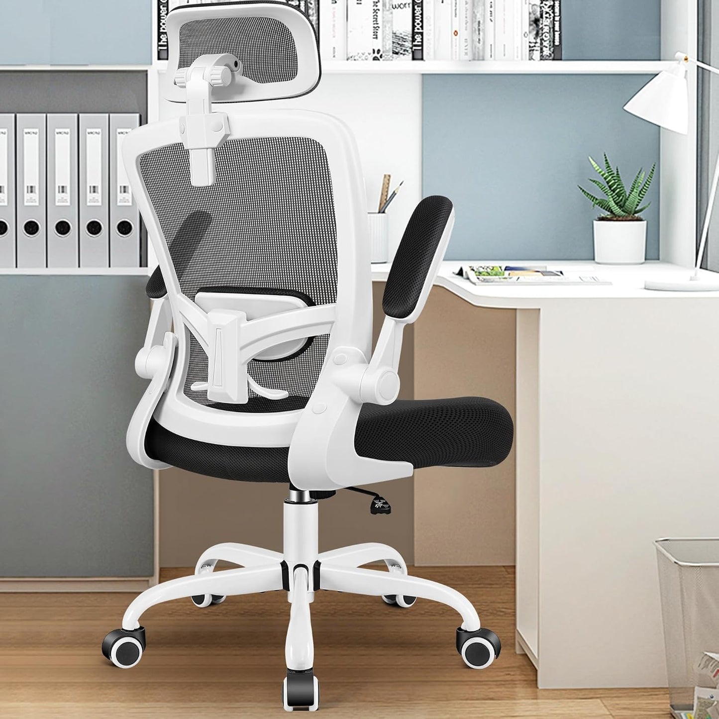 FelixKing Ergonomic Office Chair, Headrest Desk Chair with Adjustable Lumbar Support, Home Office Swivel Task Chair with High Back and Armrest, Adjustable Height Gaming Chair (White)