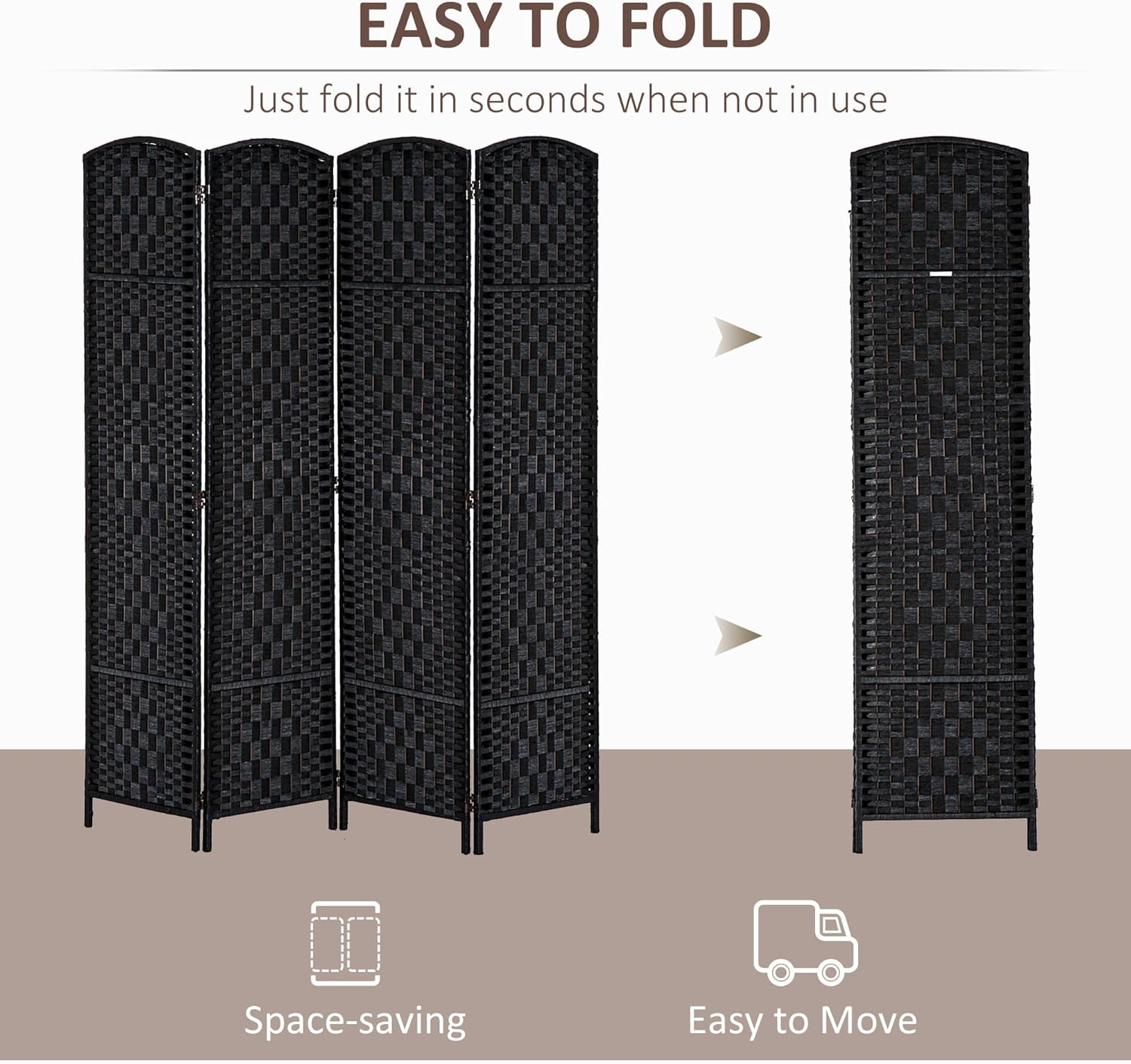 HOMCOM Room Divider 4 Panels Folding Privacy Screen 6FT Tall Portable Wicker Weave Partition Wall Divider for Bedroom Home Office, Black - Lumora Desk