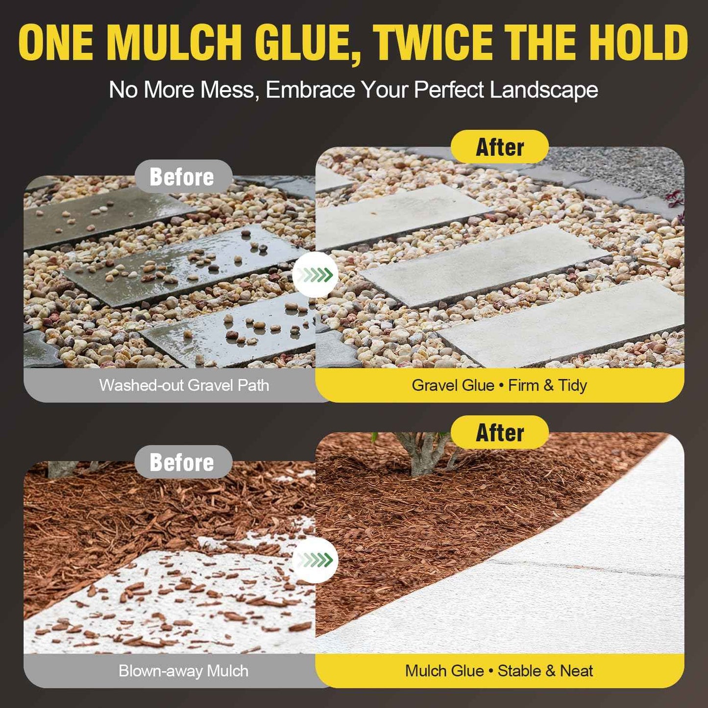 Rock Glue for Landscaping with Sprayer 35oz, Anti-Clog Fast-Dry Mulch Glue, Ready to Use & Non-Toxic Gravel Glue Stone Spray for Pea Gravel, Bark, Small Stones & Garden Beds