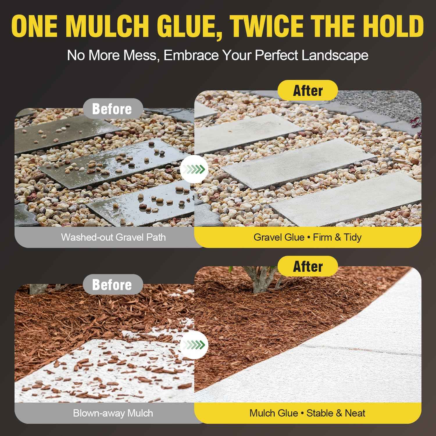 Rock Glue for Landscaping with Sprayer 35oz, Anti-Clog Fast-Dry Mulch Glue, Ready to Use & Non-Toxic Gravel Glue Stone Spray for Pea Gravel, Bark, Small Stones & Garden Beds