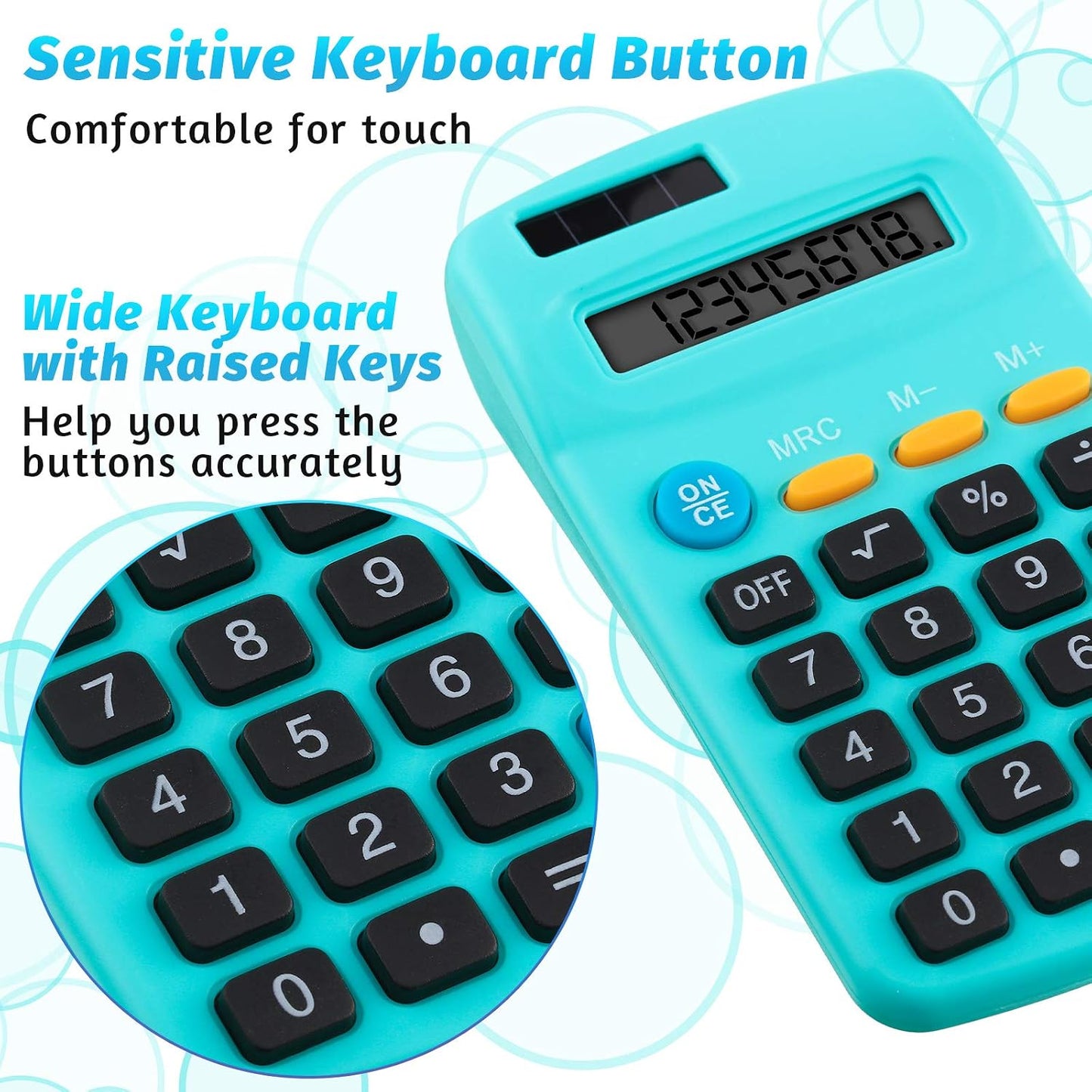 9 Pieces Solar Calculators Bulk - Mini Pocket Calculator for Students, Basic 8-Digit Dual Power (Solar & Battery), Colorful Classroom Supplies for Teachers, School Gifts for Students