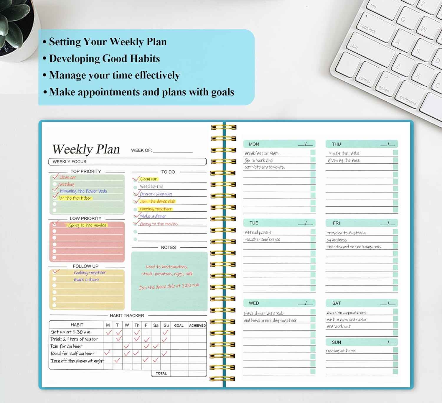 Utron A5 Weekly Planner - Undated Daily To Do List Planner, Weekly Goals Notebook for Office/Business and Students
