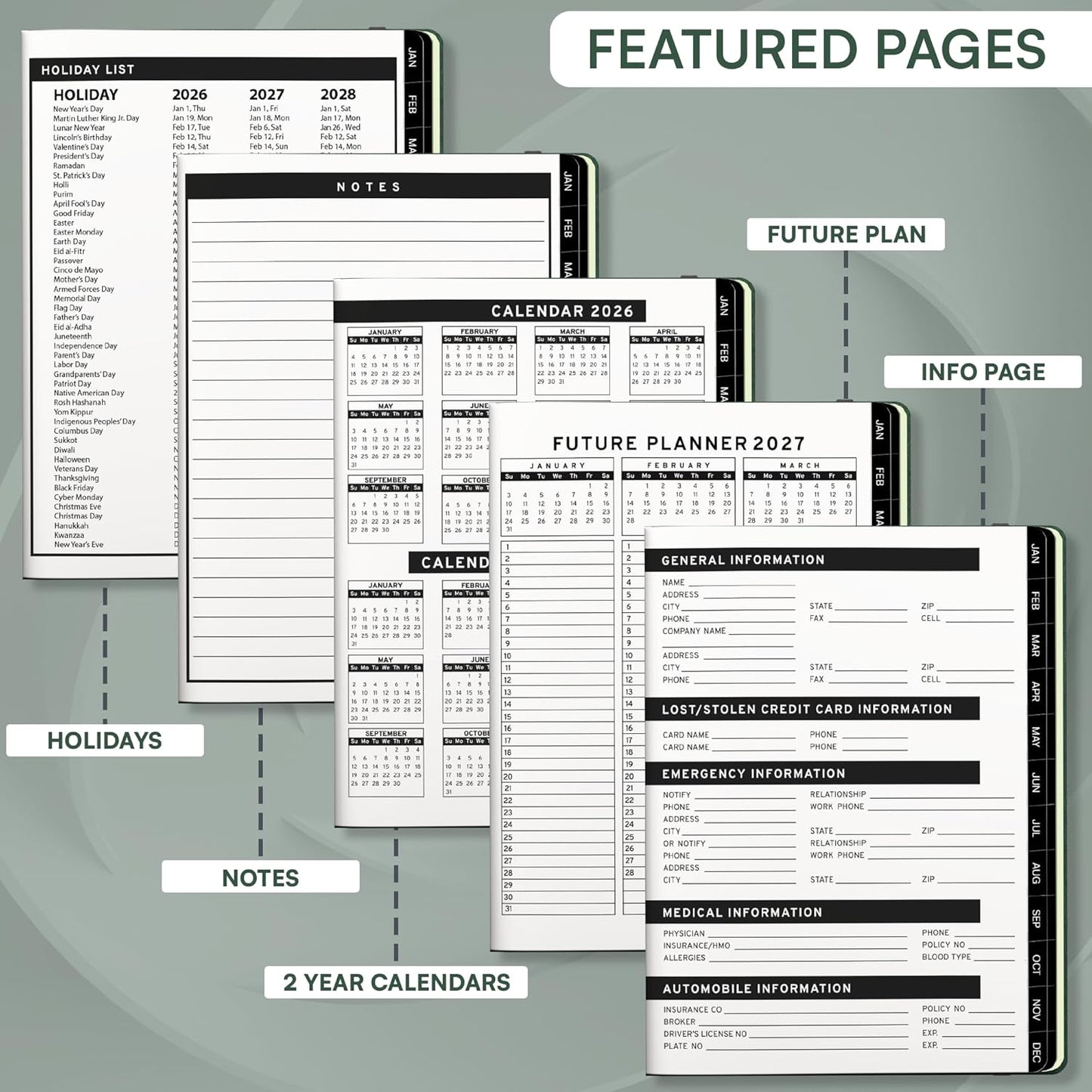 Ensight 2026 Hardcover Appointment Book & Planner 8.5" x 11" inches Large Tabbed Daily Hourly Weekly Planner Schedule Book 15 Minute time Slots Business & Personal Planner Jan 2026 Dec 2026 Dark Green
