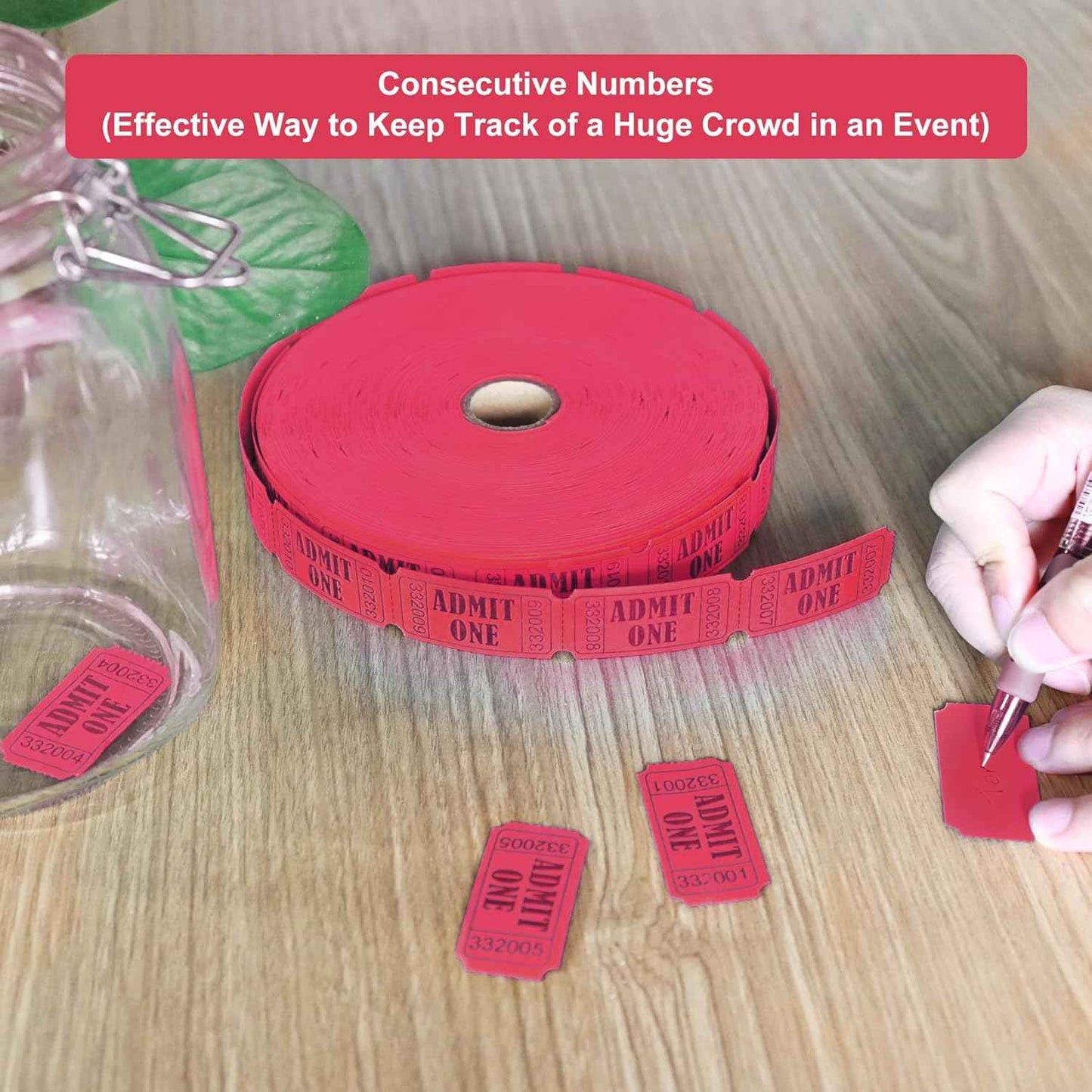 L LIKED 2000 Red Raffle Tickets with Perforations and Consecutive Numbers,Single Ticket Roll for Events, Carnivals, Door Prizes & Drinks