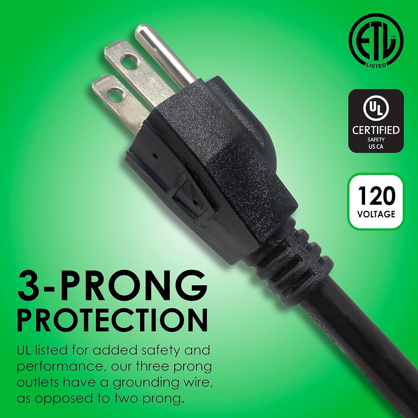 Digital Energy 6-Outlet Surge Protector Power Strip with 15-Ft Long Extension Cord, Black, ETL Listed/UL Standard