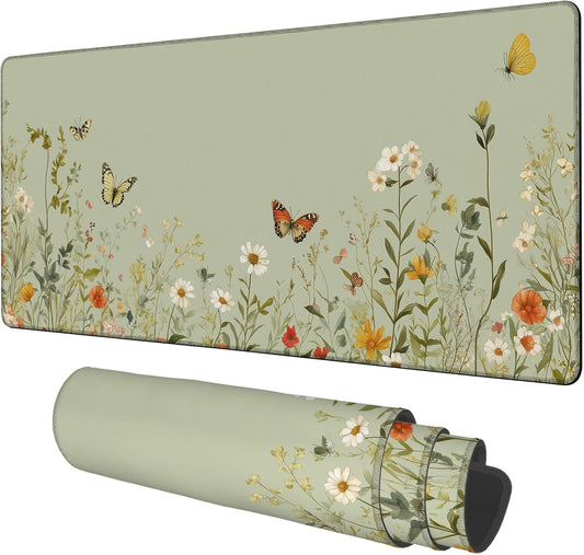 Large Mouse Pad Wildflowers Gaming Desk Pad Computer Keyboard Non-Slip Waterproof Mouse Mat with Rubber Base and Stitched Edges Entertainment Office Writing Desk Mat 35.4 x 15.7 Inches