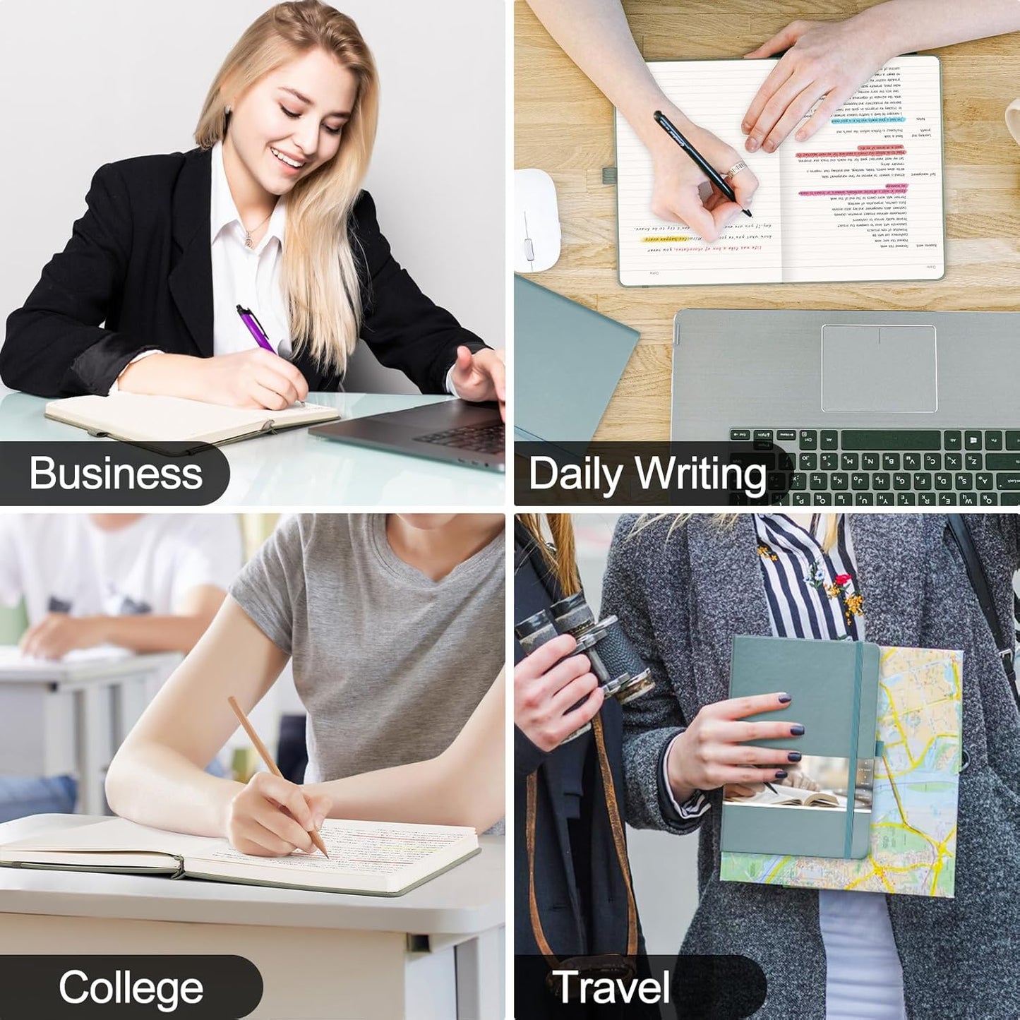 EMSHOI Lined Journal - 120gsm Thick Paper College Ruled Notebook with Sticky Notes, 256 Numbered Pages, A5 Hardcover Leather for Women & Men Work, School, Writing - (5.75”x8.38”) Blue