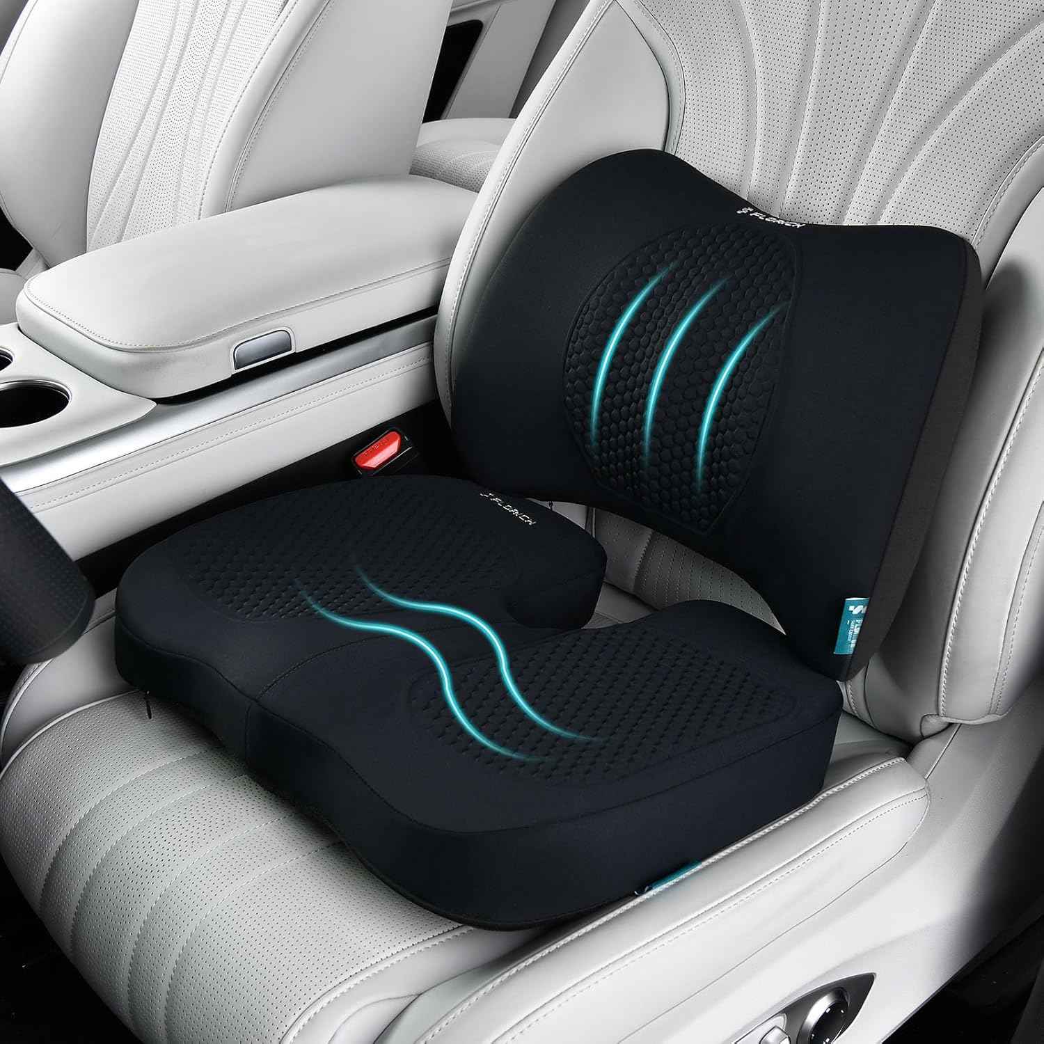 FLORICH Car Seat Cushion and Back Support for Office Chair Memory Foam Chair Cushions Pressure Relief Seat Pads with Gel Massage Point Lumbar Support (Black)