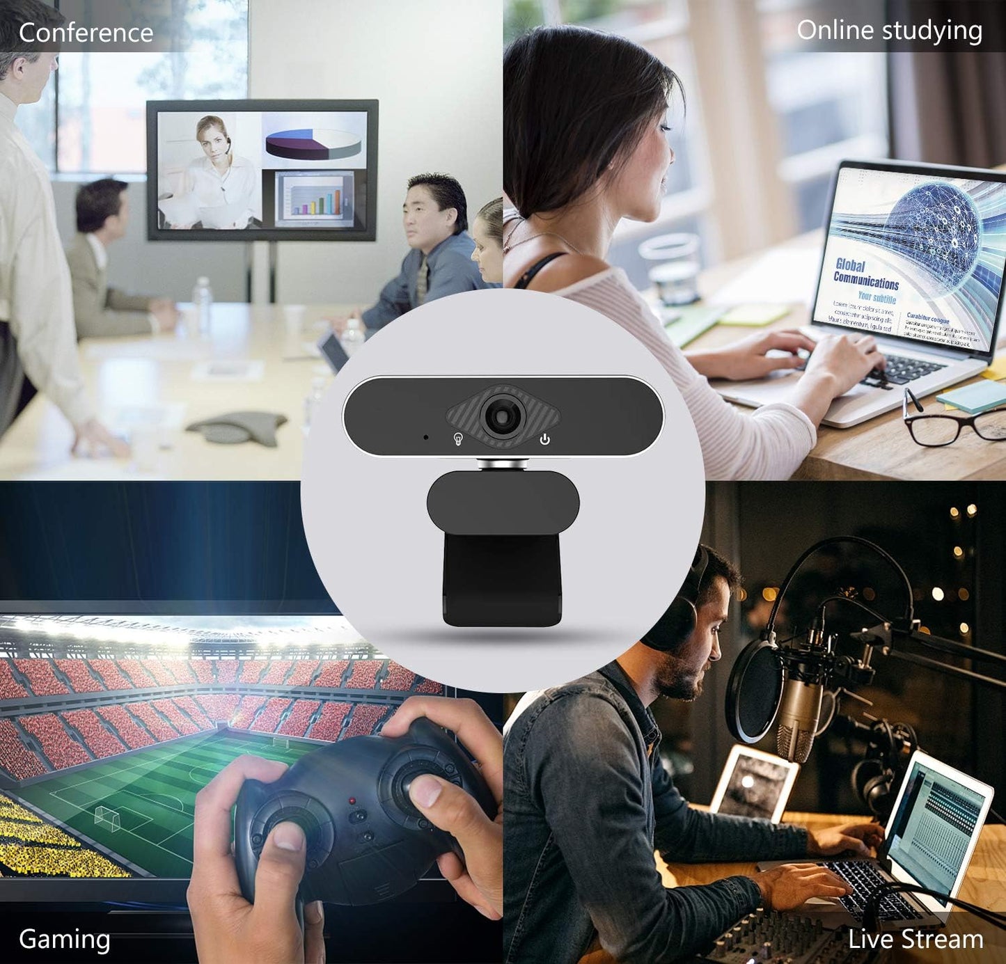 Webcam 1080P HD with Microphone & Privacy Cover, USB Web Cam with Live Streaming HD Video for Mac, PC, Computer and Laptop, Wide Angle Lens 1080P Web Camera with 360 Degree Flexible Mount
