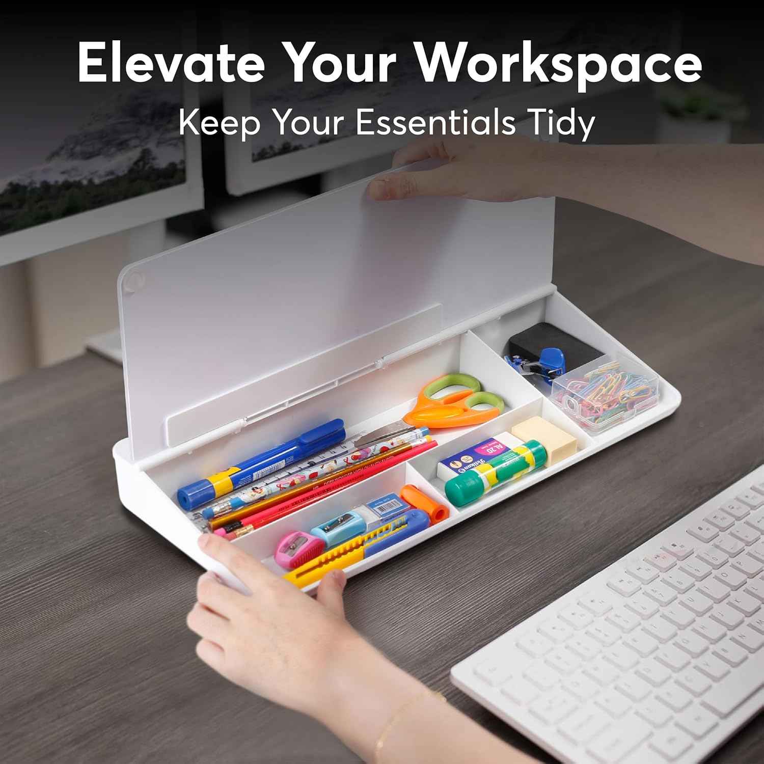 HURUC Small Glass Desktop Whiteboard with Storage,15.3"x7.08"x2.16" inch Desk White Board with Markers & Duster, Desktop Dry Erase Board, Desk Buddy Organizer for Home, Office, School (White)