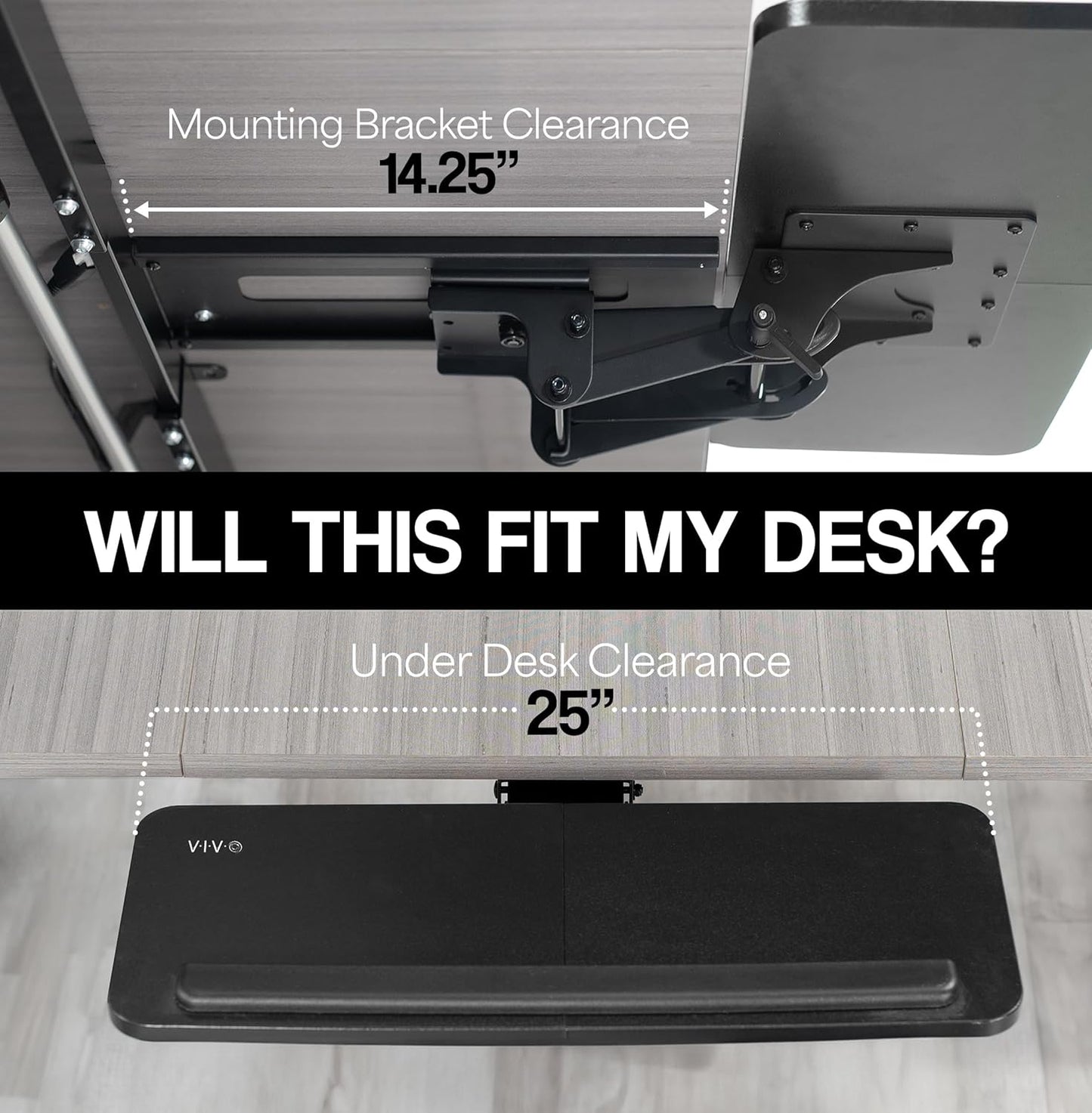 VIVO Adjustable Computer Keyboard and Mouse Platform Tray, Ergonomic Under Table Desk Mount Drawer Underdesk Shelf, Rustic Vintage Brown, MOUNT-KB03N