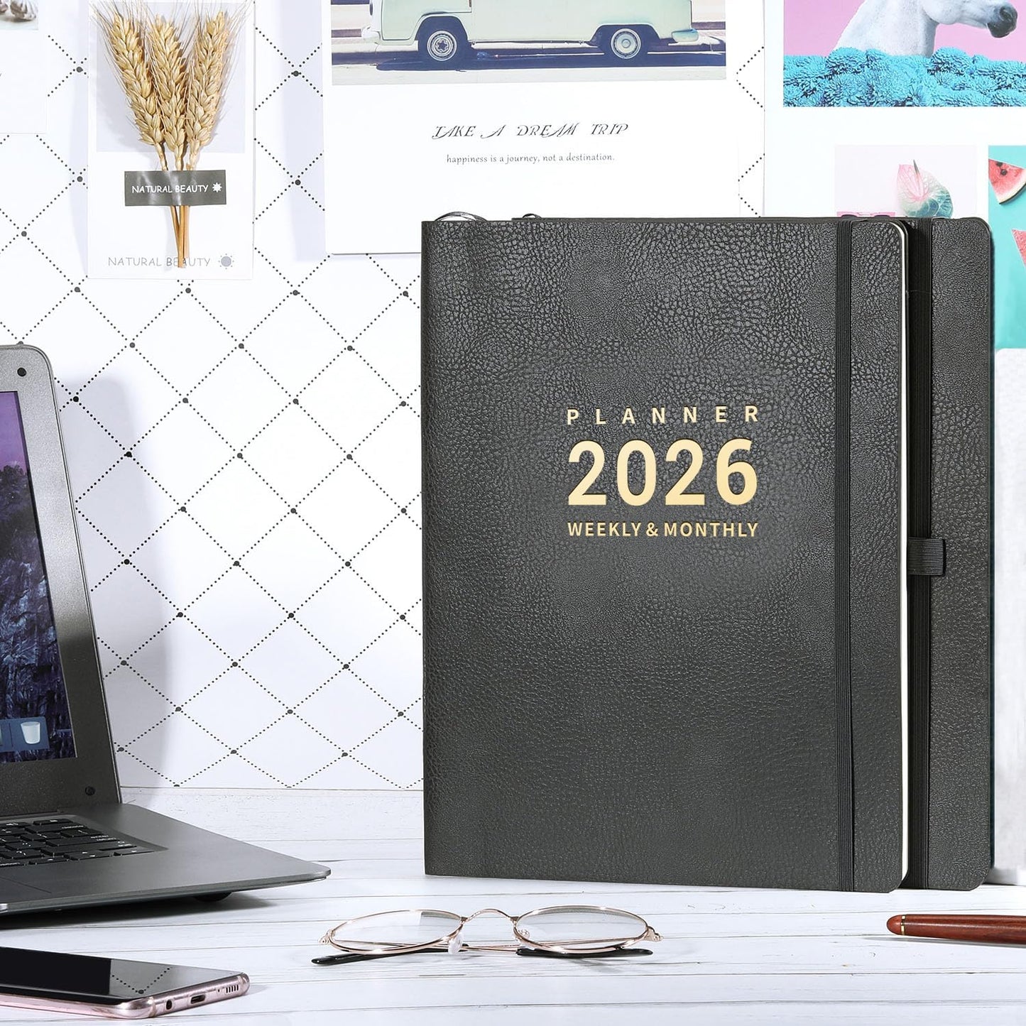 2026 Planner - 2026 Planner Weekly and Monthly, January 2026 - December 2026, 8.5" x 11", Pen Holder, Calendar Stickers, Pocket, 25 Notes Pages, Faux Leather Cover, A4 Premium Paper - Gray