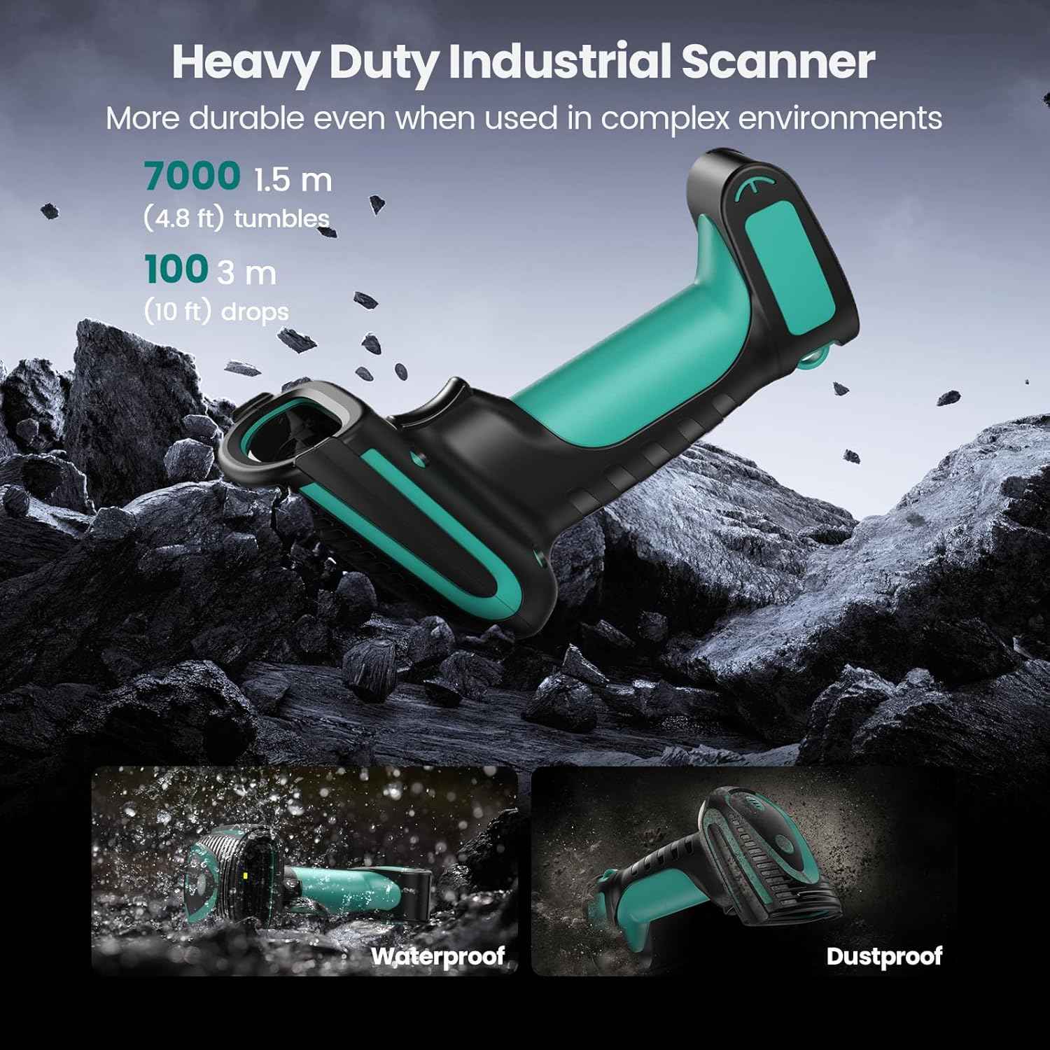 Wireless Barcode Scanner with Stand, Industrial 1D 2D QR Bluetooth Barcode Scanner for Android, iOS, Windows, Mac, USB Bar Code Reader Scanner with Drop Resistant Dustproof Waterproof