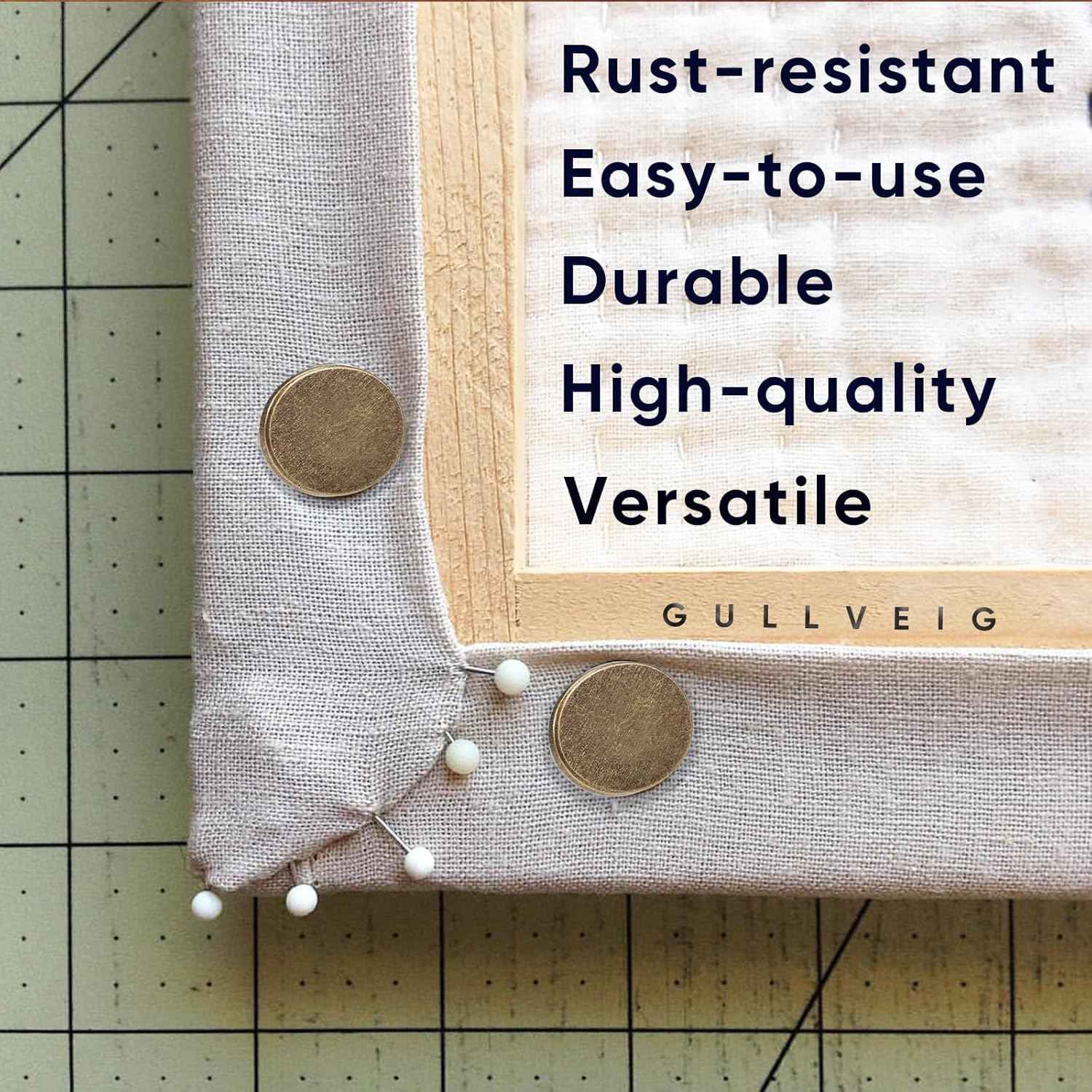 Gullveig Bronze Push Pins and Thumb Tacks: Heavy Duty Flat Upholstery, Long Carpet Tacks, and Decorative Nails for Wood and Fabric, 30 Count