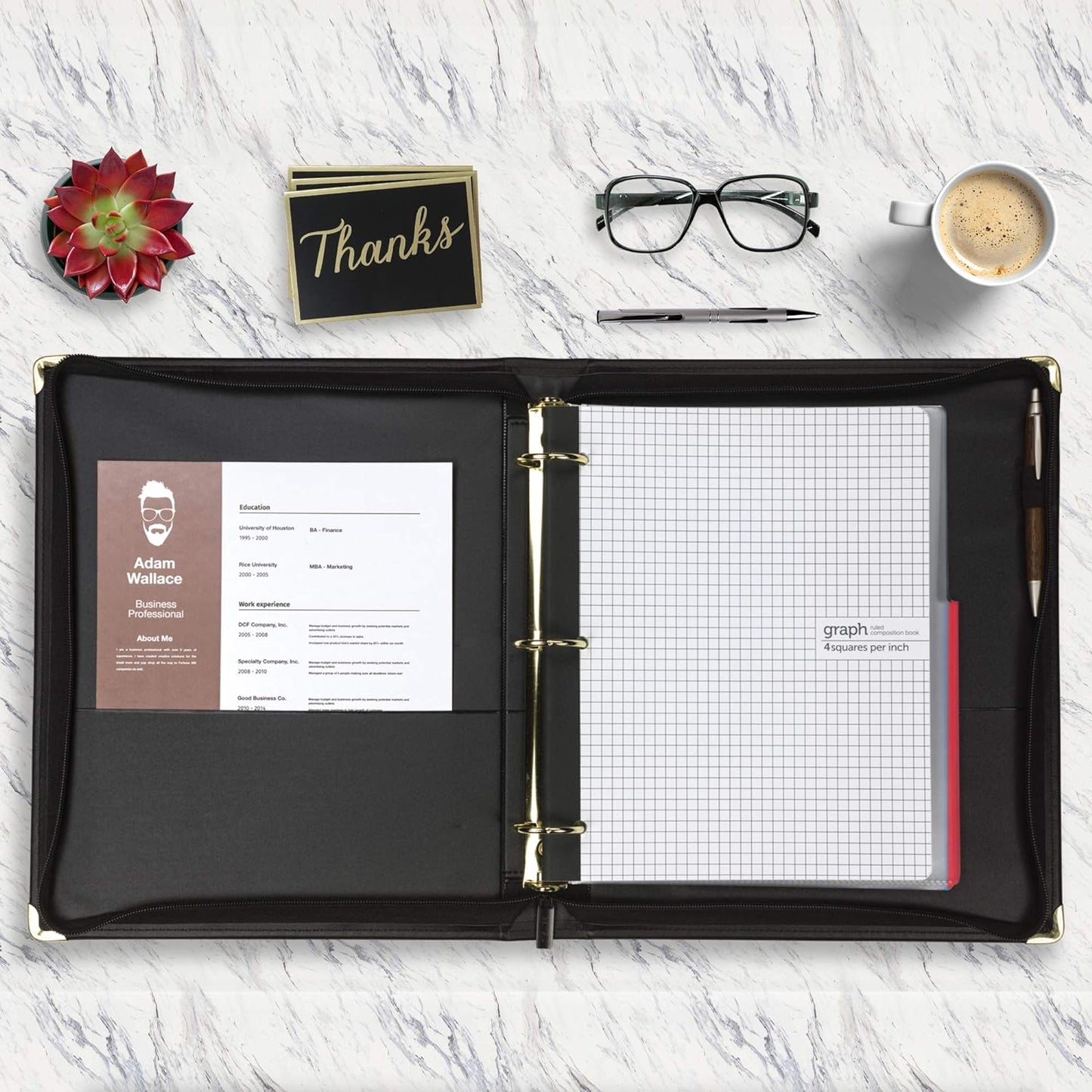 Samsill Classic Collection Leather Binder, Zippered, Executive Presentation Portfolio, 1.5 Inch (Holds 325 Sheets), Brass Round Ring, Black