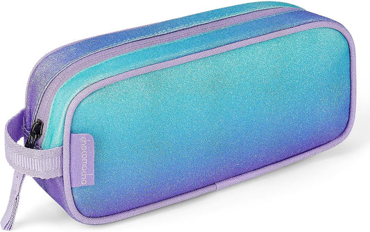 Choco Mocha Kids Pencil Case for Girls, Soft Zipper Pencil Pouch for Girls Pencil Case for School Glitter Pencil Bag for Toddler Girl, Purple