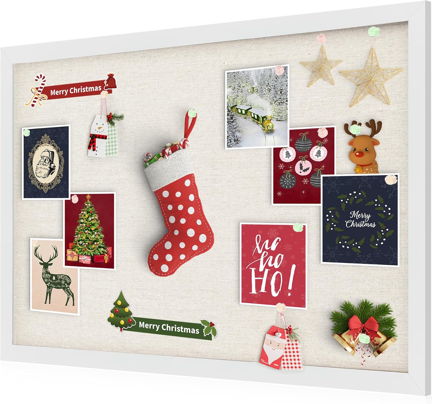 Cork Board Bulletin Board 18" x 24", Large Linen Corkboards with Frame for Walls, Cute Picture Display Pin Board Vision Board for Room School Office Bedroom 20 Pushpins Vintage White - Lumora Desk