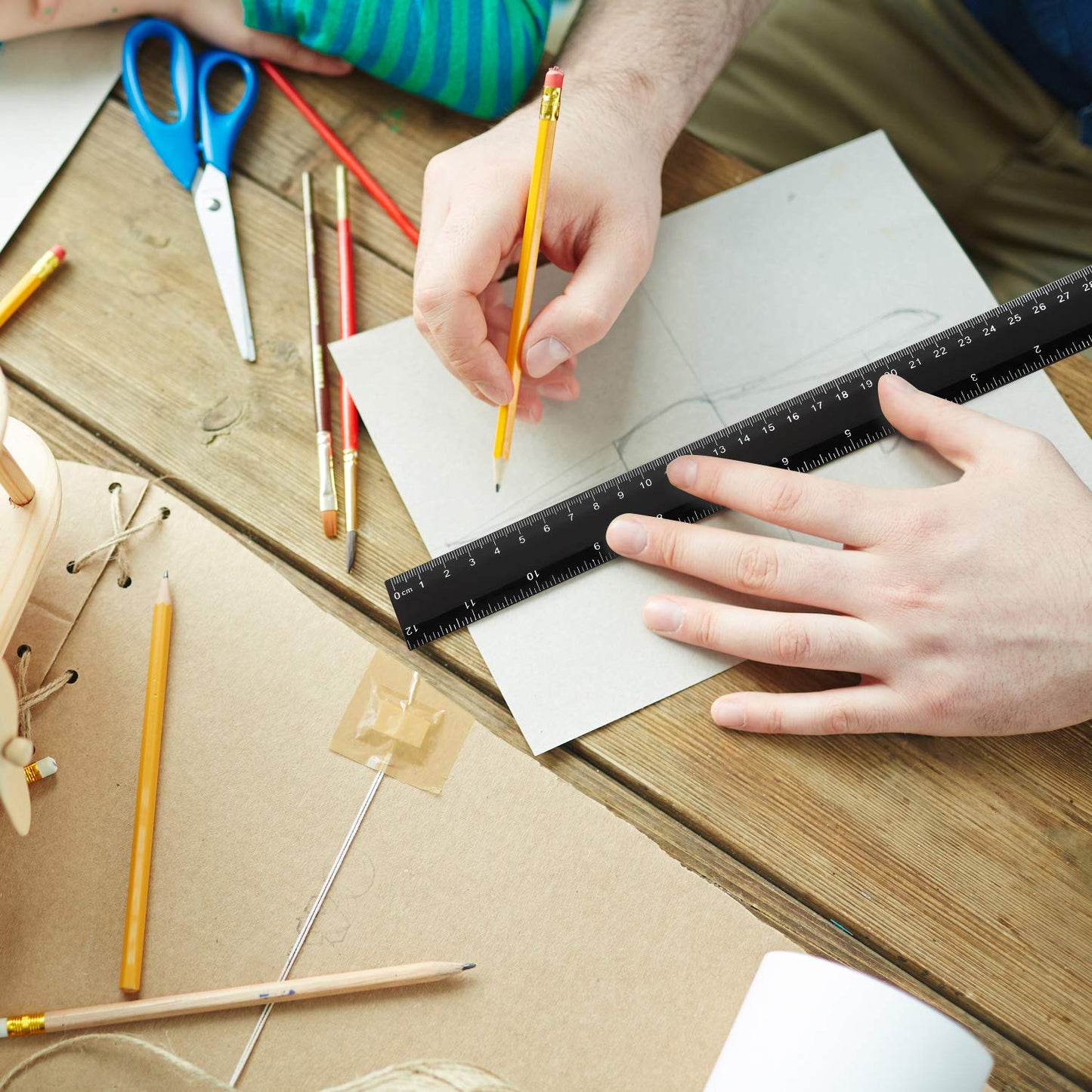 50 Pack Black Plastic Ruler, 12 Inch Standard/Metric Rulers Straight Ruler Measuring Tool for Student School Office (Black)