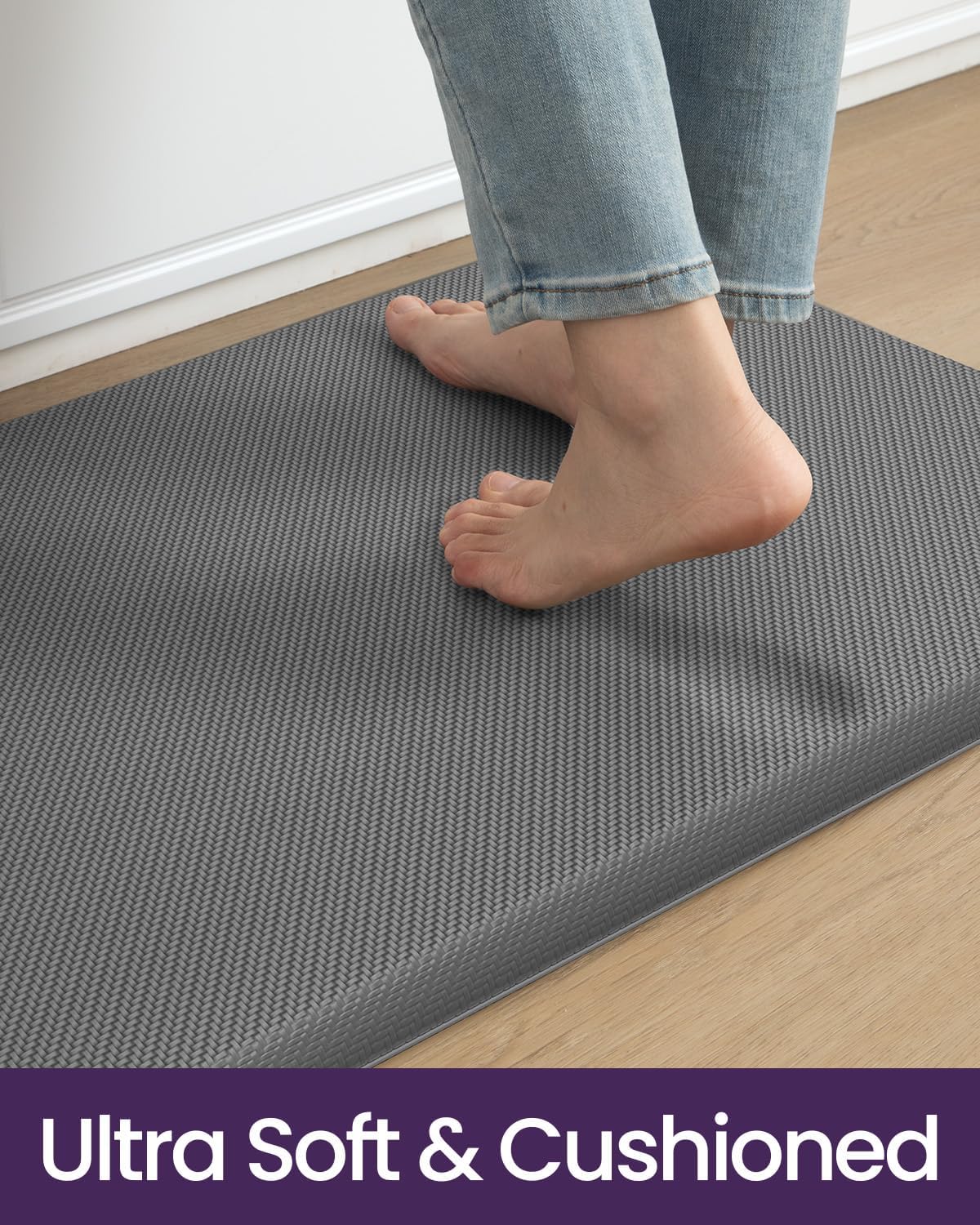 DEXI Kitchen Mat Cushioned Anti Fatigue, Non Slip Waterproof Comfort Standing Floor Rug for Kitchen, Office, Sink, Laundry, 70x20, Grey
