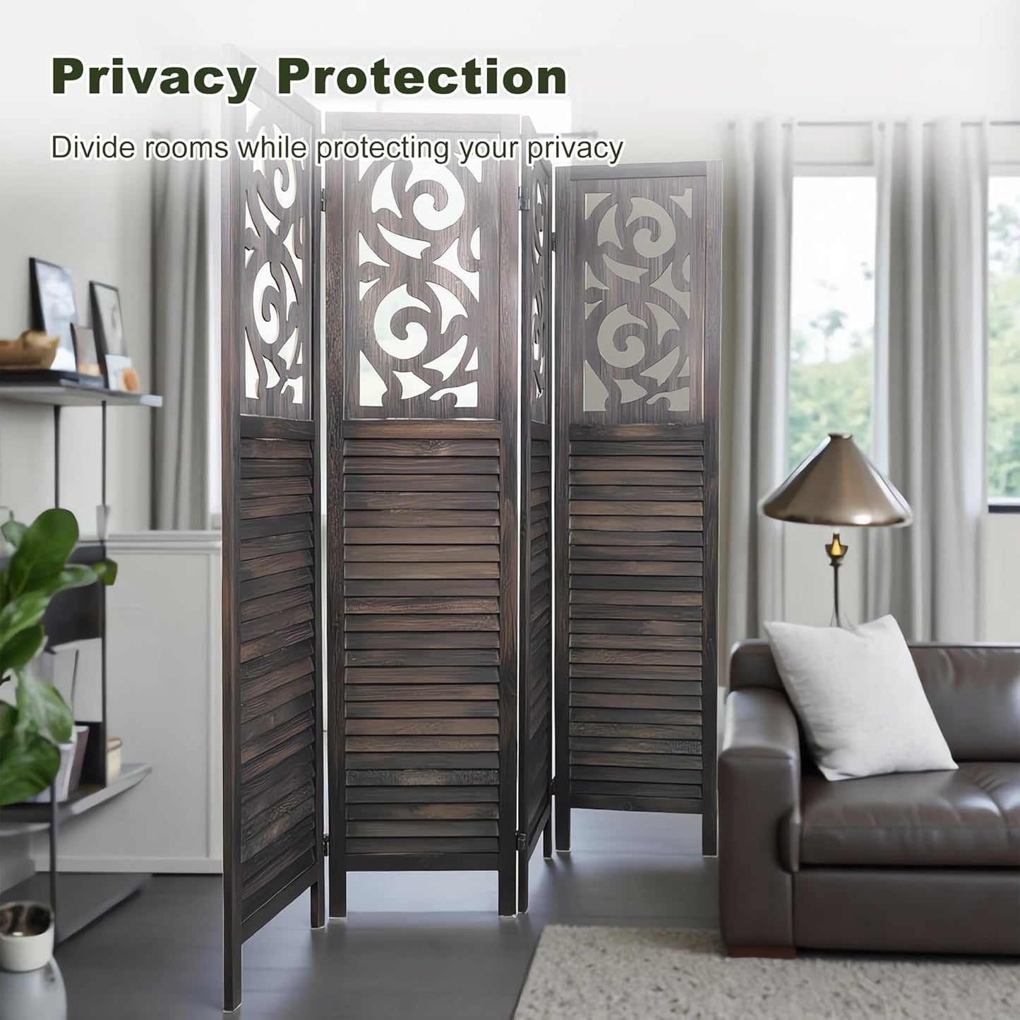 NicBex 4 Panel Room Divider,5.6FT Wood Carved Room Dividers,Folding Privacy Screens Portable Freestanding Partition Wall Dividers for Room Separation,Home Bedroom Office,Rustic Brown - Lumora Desk