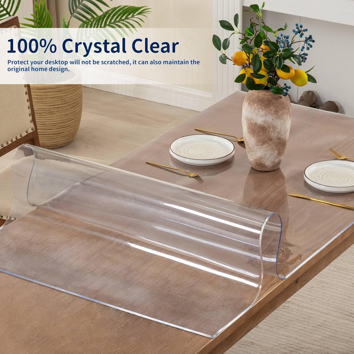 40 x 88 Inch Clear Table Cover Protector, 2mm Thick Clear Table Protector for Dining Room Table, Plastic Table Cover, Waterproof Table Pad for Kitchen, Office